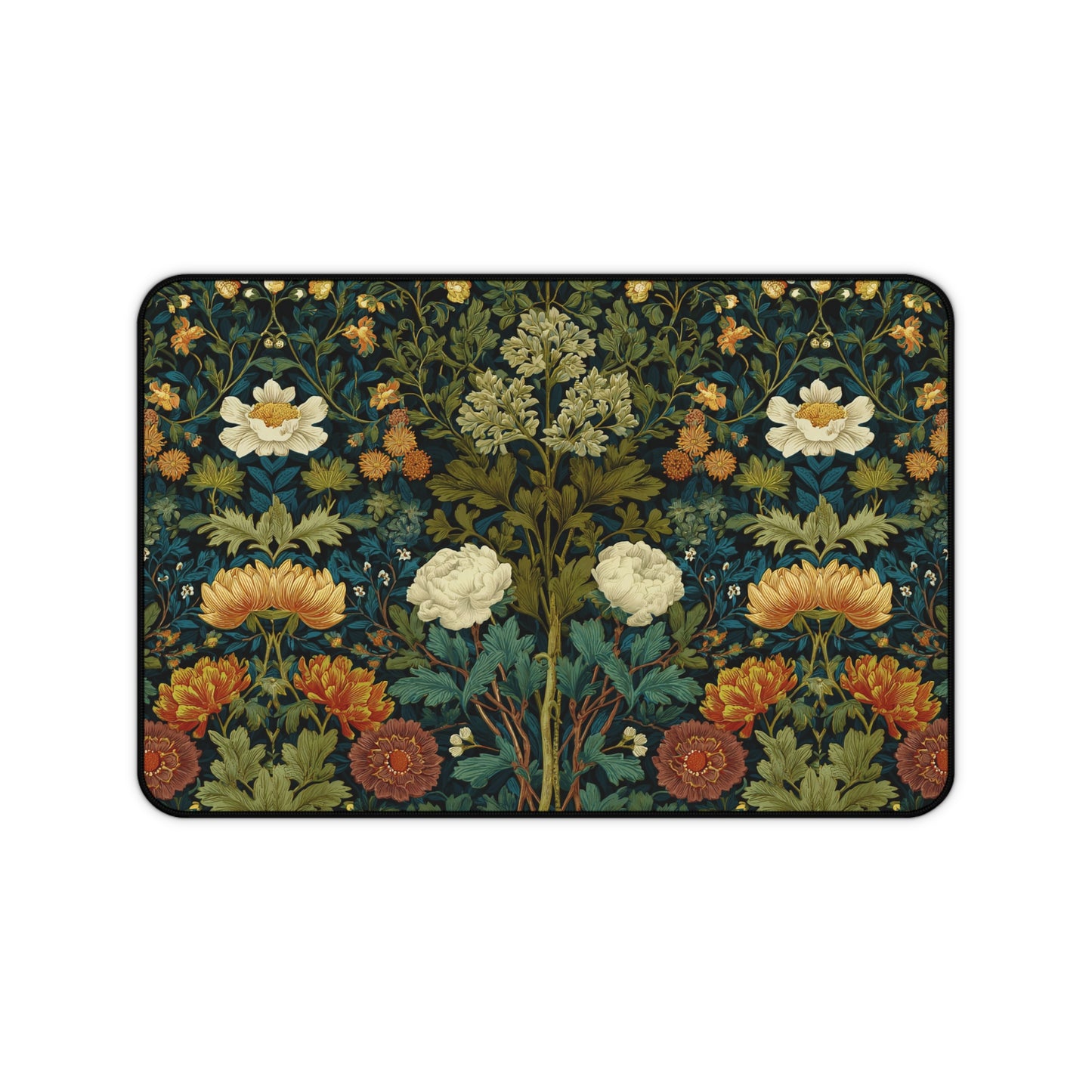 William Morris Style Floral Pattern Desk Mat | Botanical Vintage Flower Mouse Pad