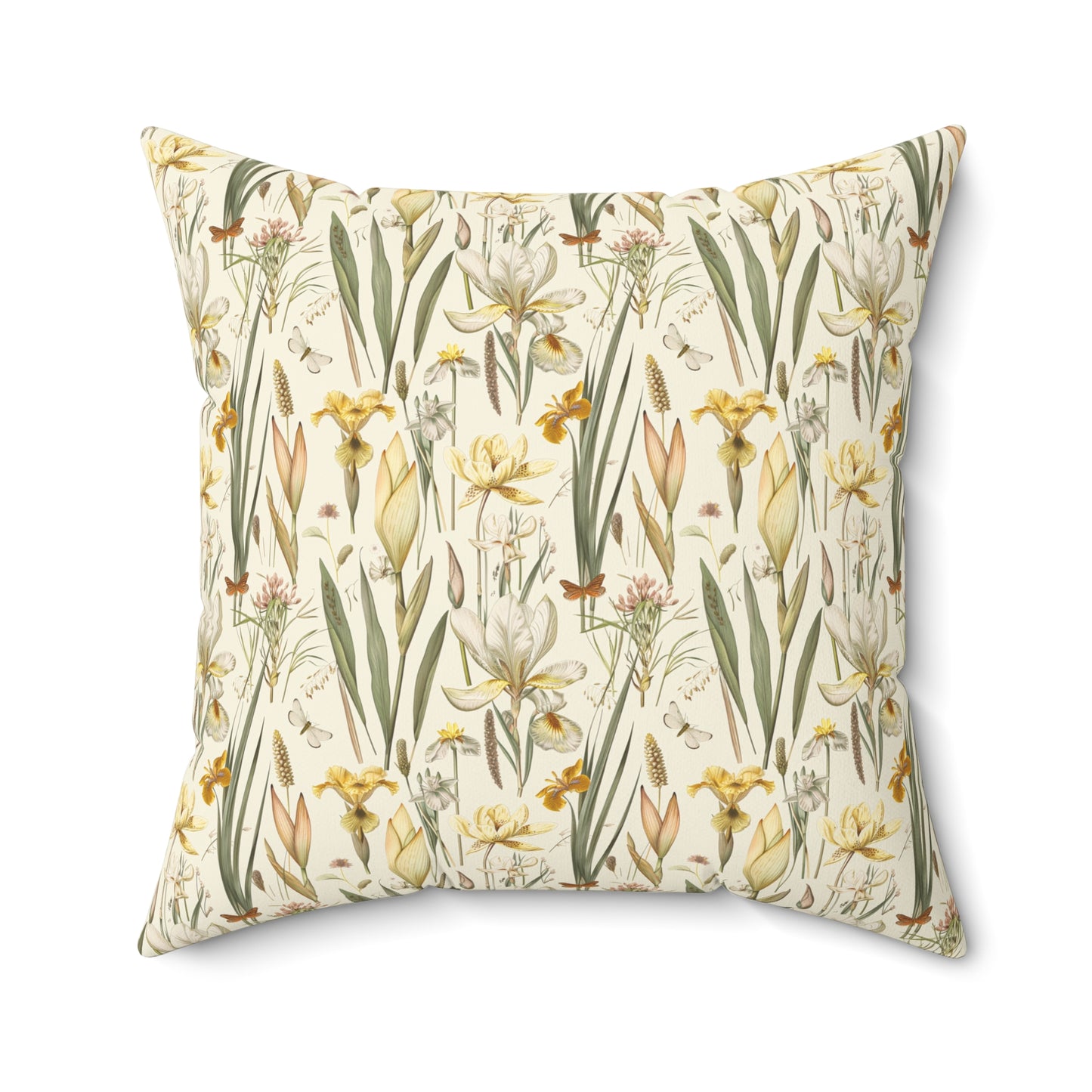 Vintage Daffodil Botanical Pillow | Yellow Spring Floral Throw Pillow
