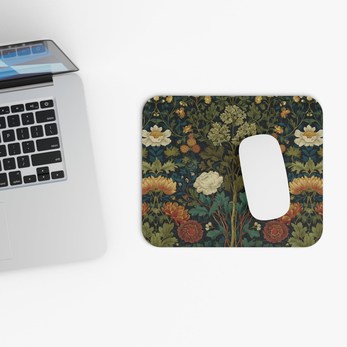 Victorian William Morris Style Floral Mouse Pad | Botanical Dark Garden Desk Mat