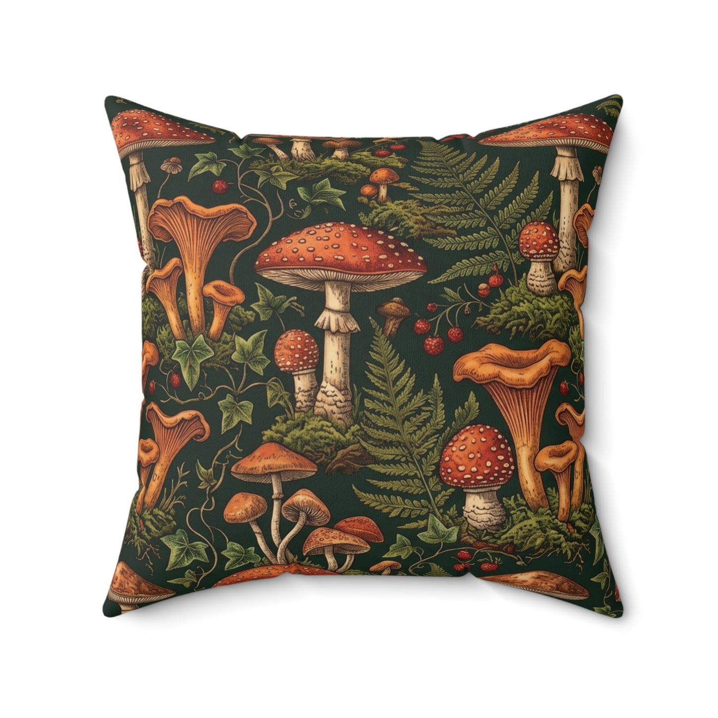 Autumn Mushrooms pillow | Forest fungi botanical throw pillow
