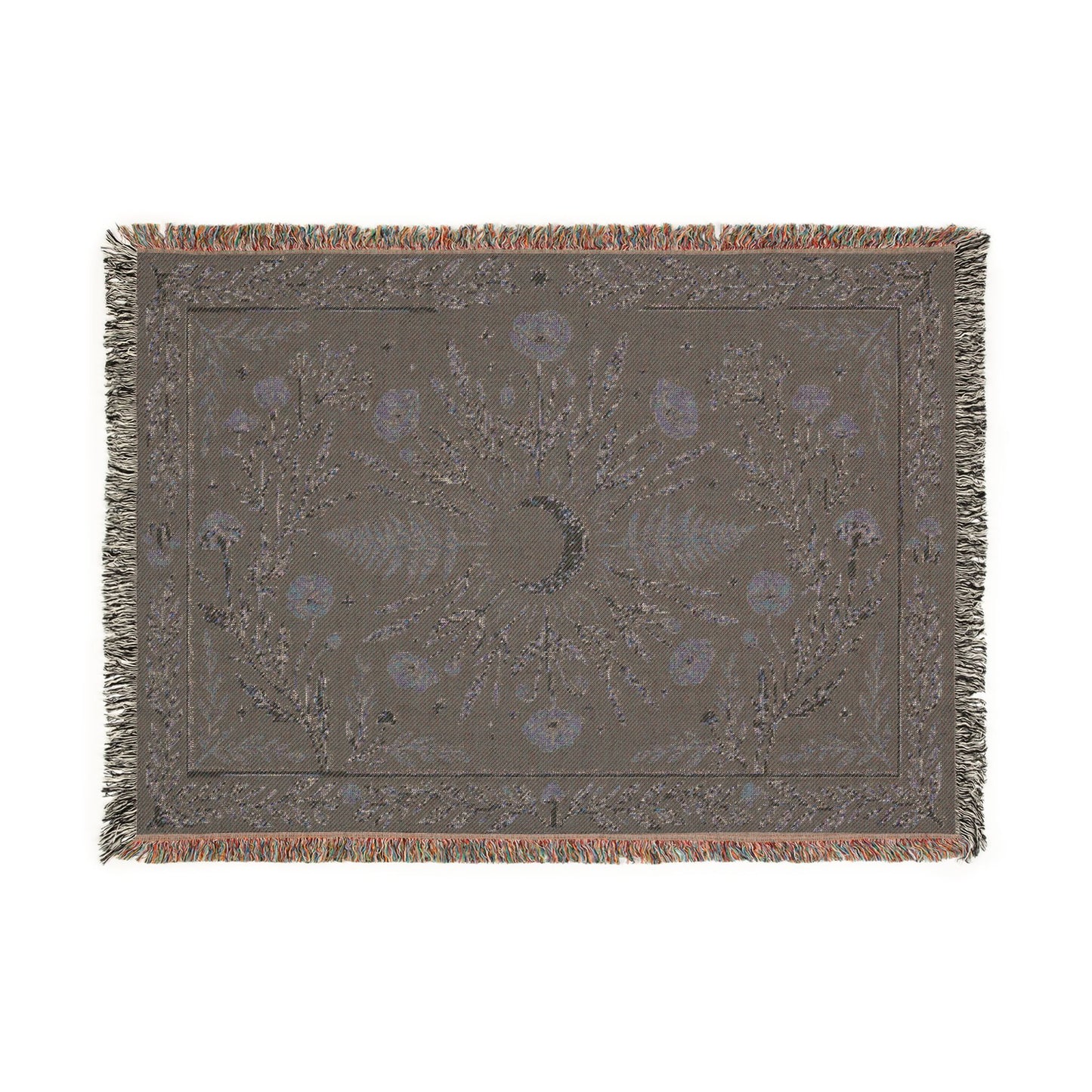 Crescent Moon Floral Woven Blanket | Boho Tapestry Throw