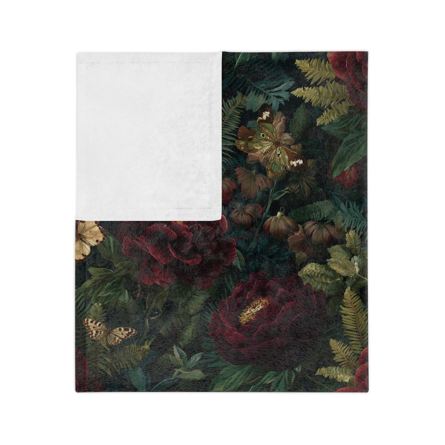 Dark Red Rose Floral Blanket | Vintage Botanical Pattern