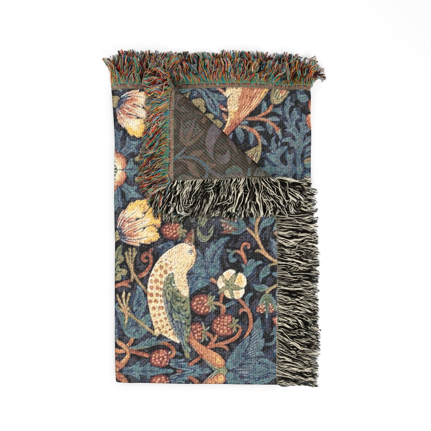 William Morris Style Bird and Floral Woven Blanket | Tapestry Throw