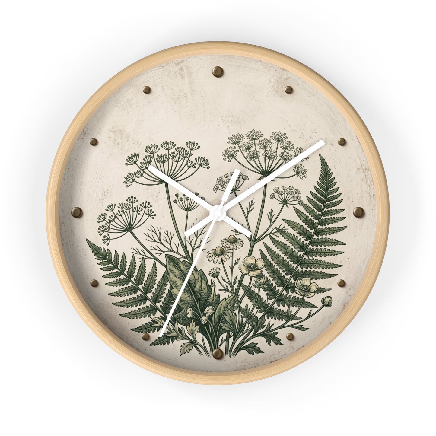 Vintage Botanical Fern Art Wall Clock | Herb Illustration Clock