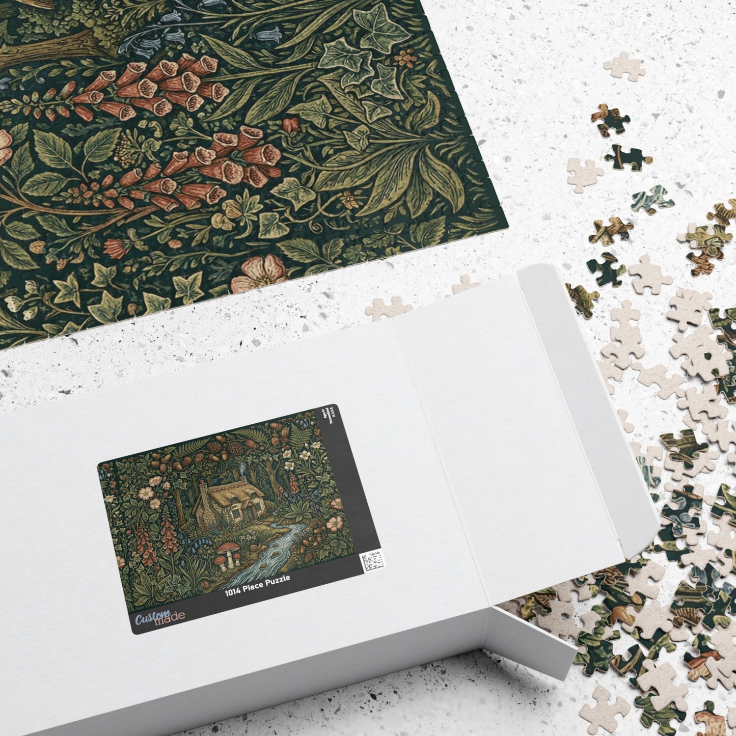 Cottage in Enchanted Forest Puzzle | 110, 252, 520, or 1014 Piece Woodland River Illustration