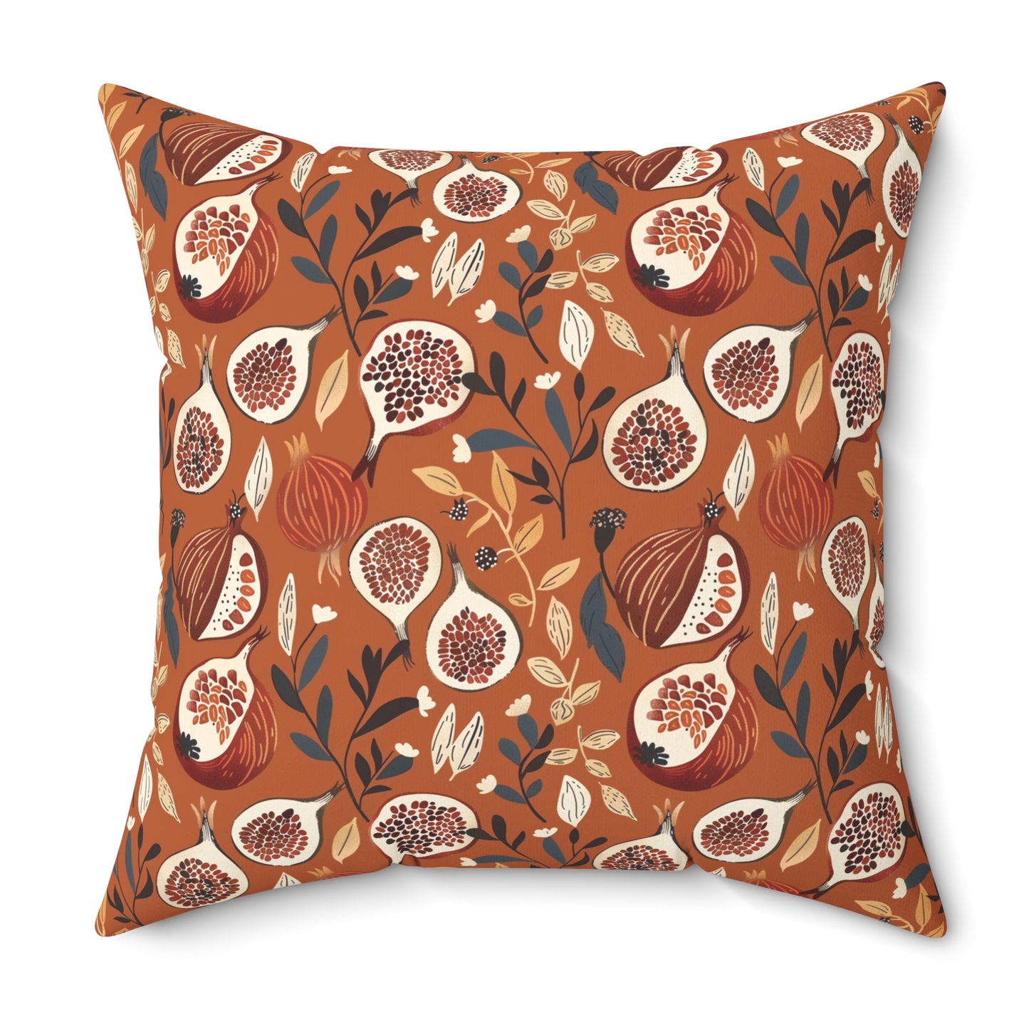 Autumn Fig Pattern Pillow | Rust Botanical Throw Pillow