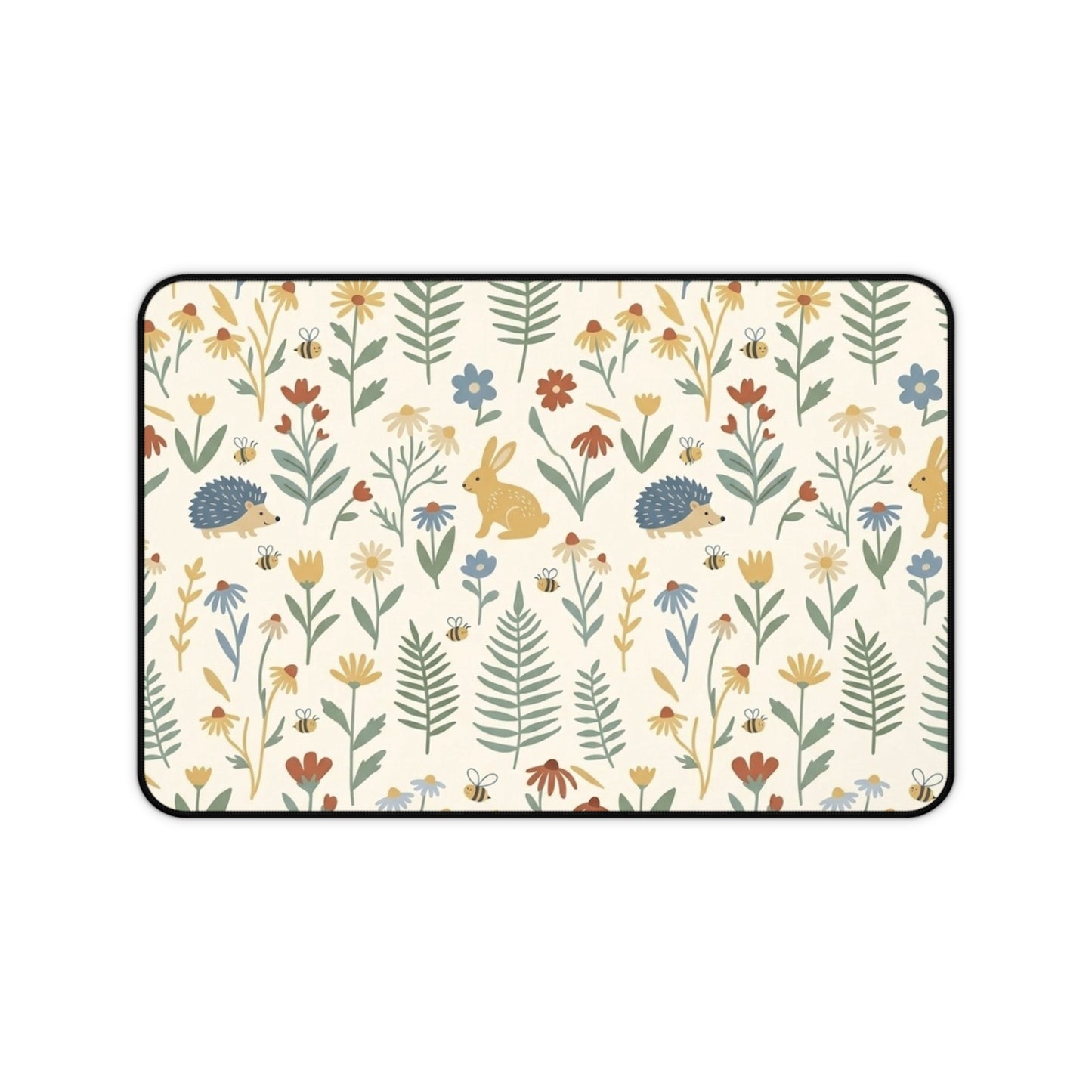 Woodland Rabbits and Hedgehogs Desk Mat | Floral Forest Mousepad