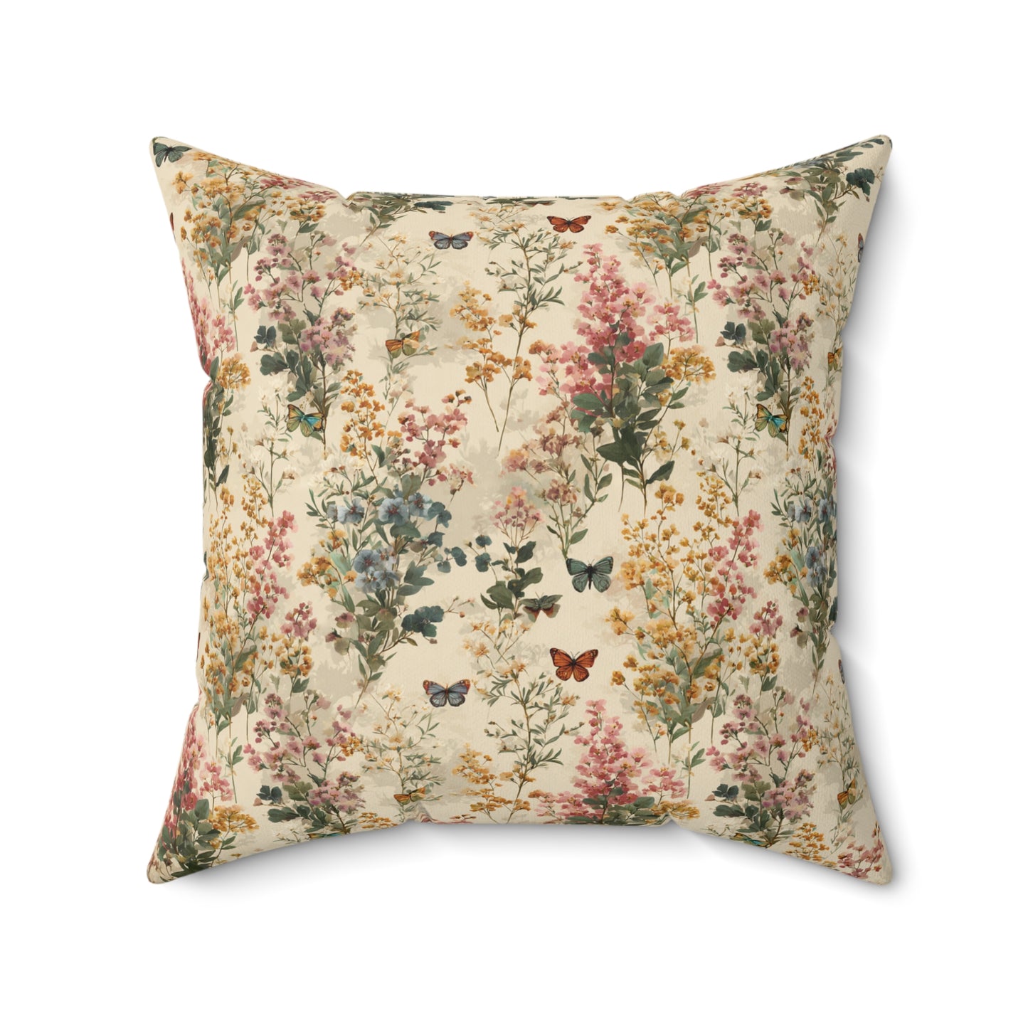 Vintage Wildflower Print Pillow | Botanical Floral Pattern Square Pillow