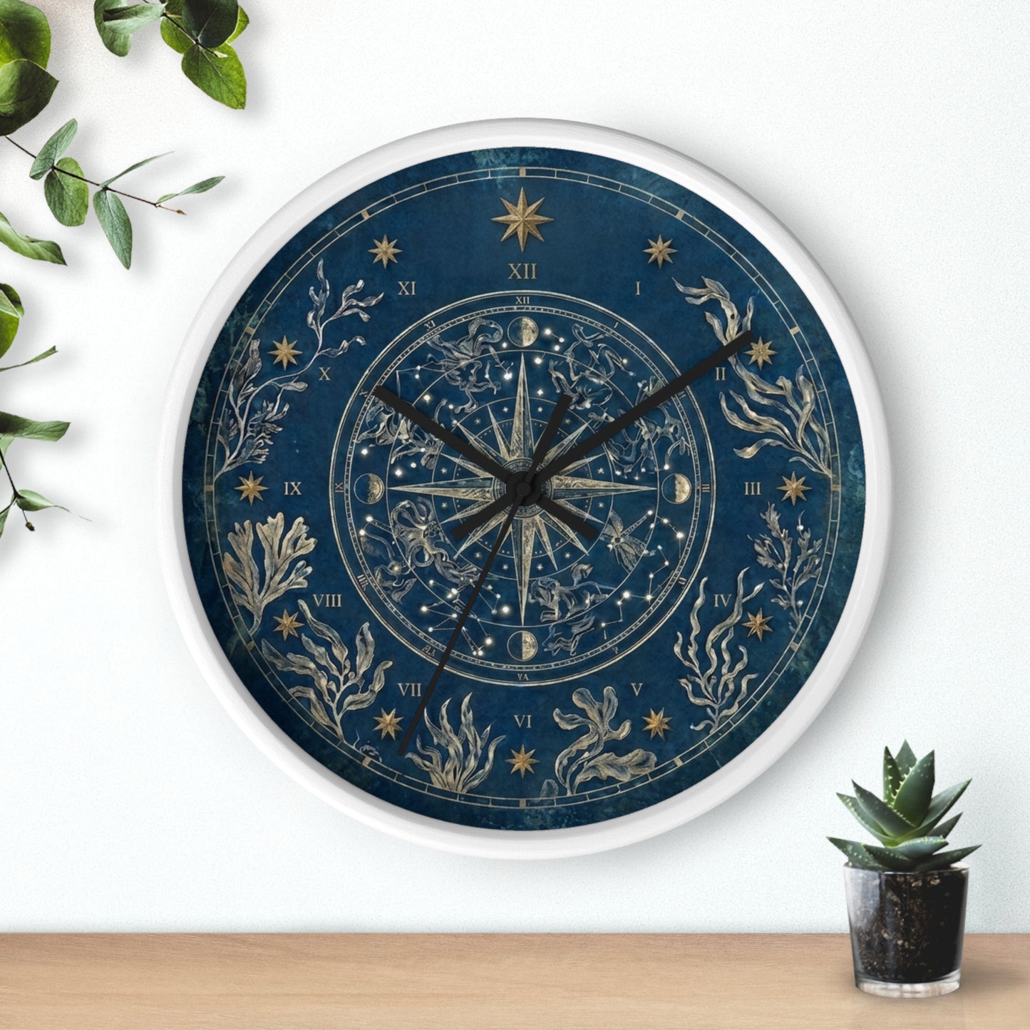 Celestial Star Map Wall Clock | Nautical Seaweed Art, Dark Academia Decor