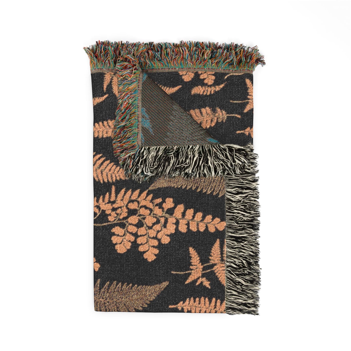 Dark Botanical Pattern Woven Blanket | Rustic Woodland Tapestry Throw