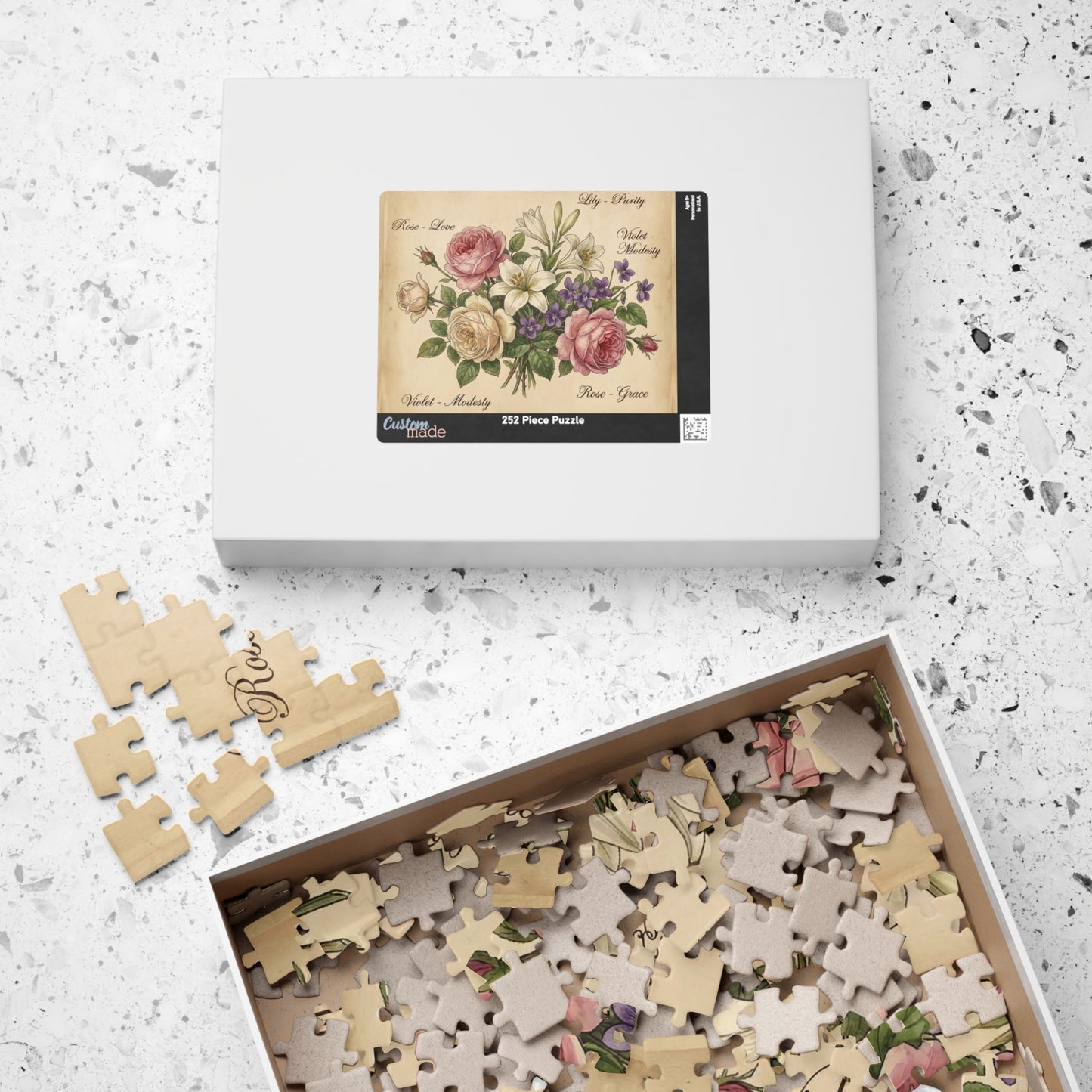 Vintage Floral Bouquet Puzzle | Rose Lily Violet Illustration