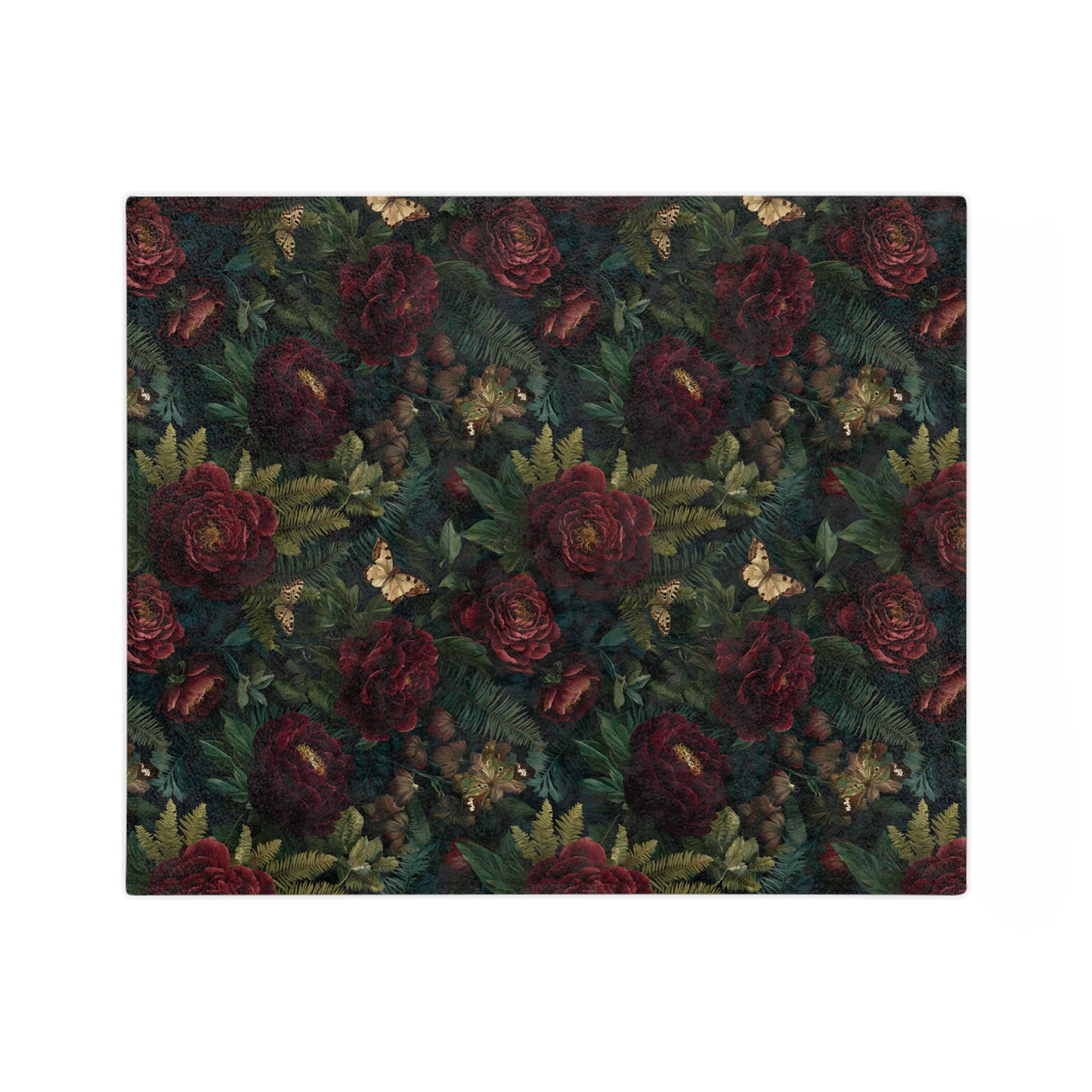 Dark Red Rose Floral Blanket | Vintage Botanical Pattern