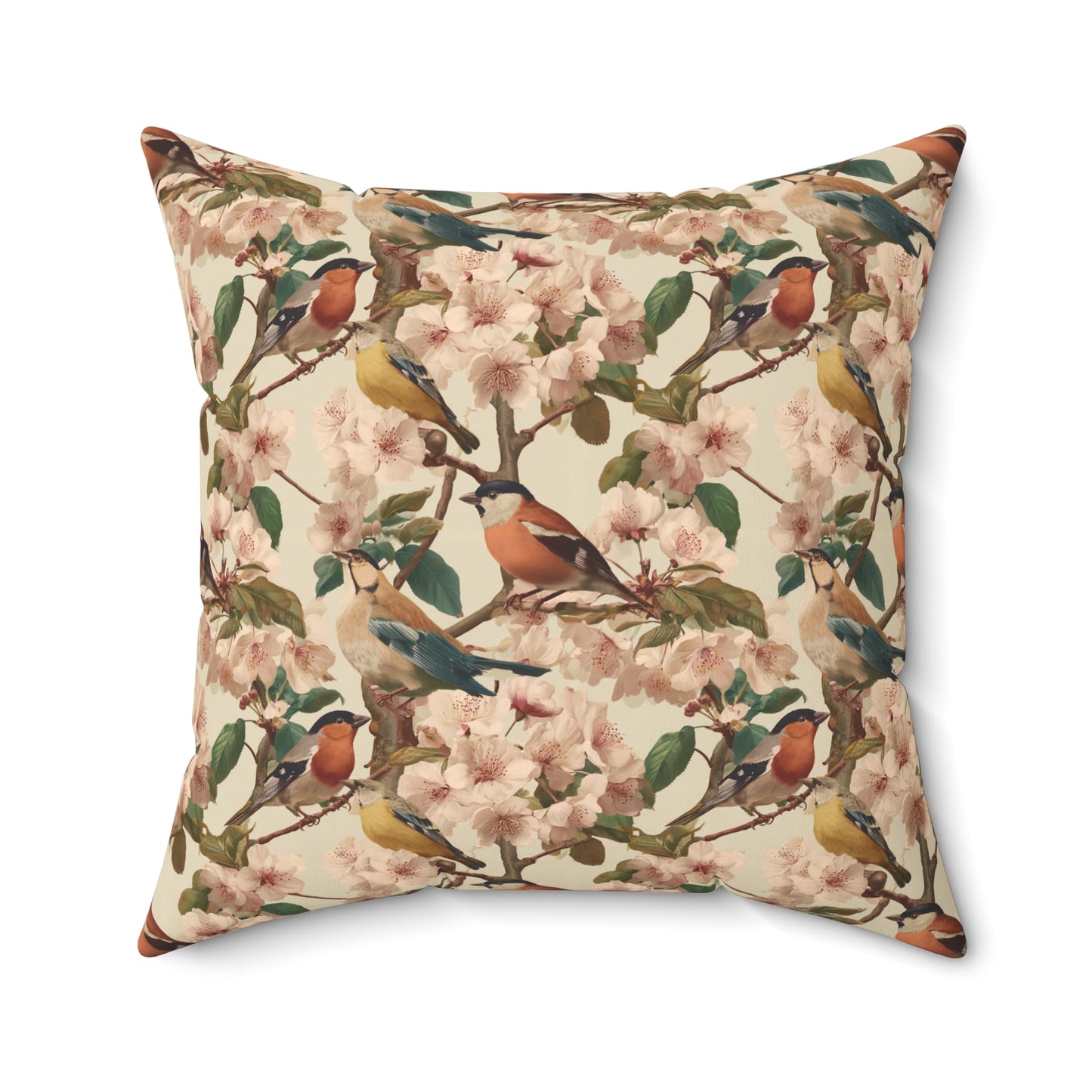 Vintage Bird Floral Pillow | Throw Pillow, Botanical Songbirds Pattern
