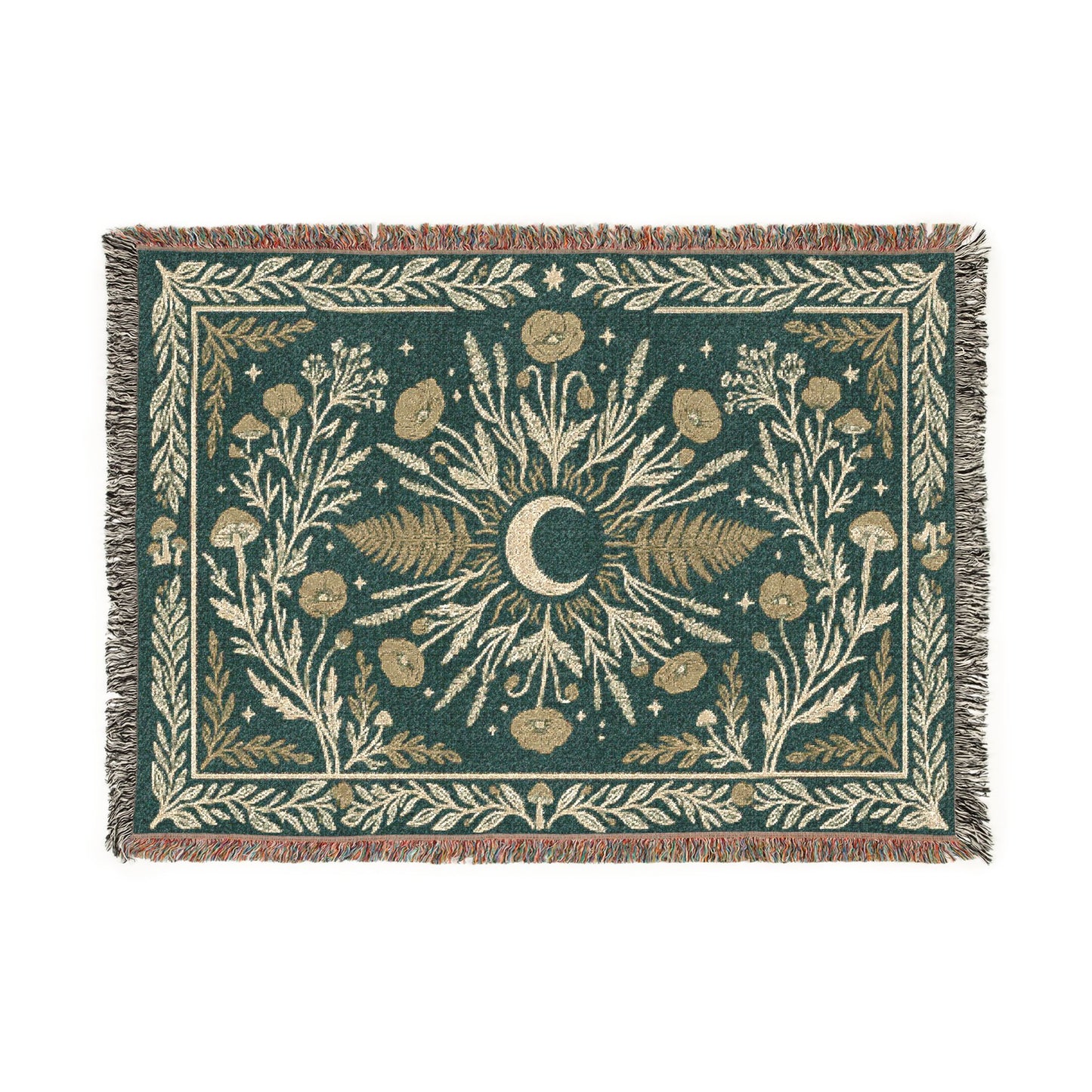 Crescent Moon Floral Woven Blanket | Boho Tapestry Throw