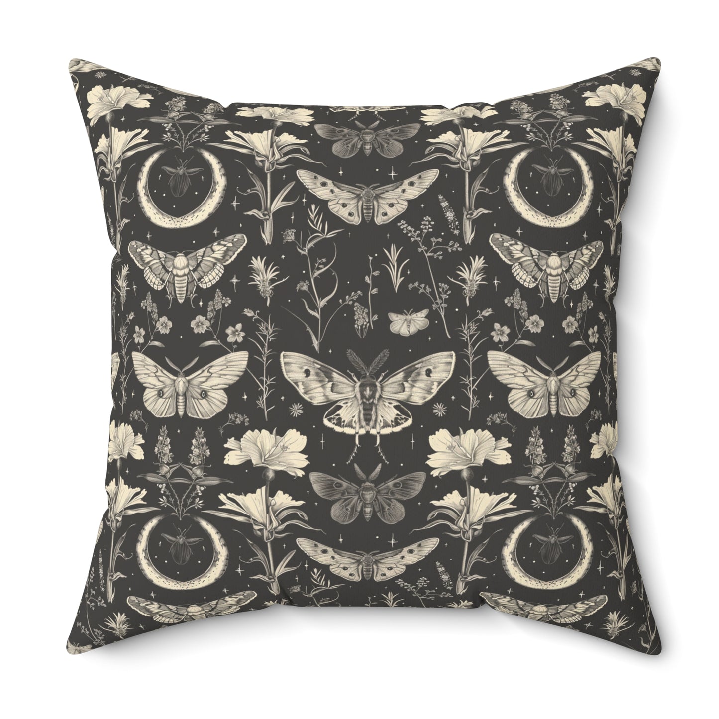 Vintage Moth and Moon Pillow | Botanical Moth Pattern