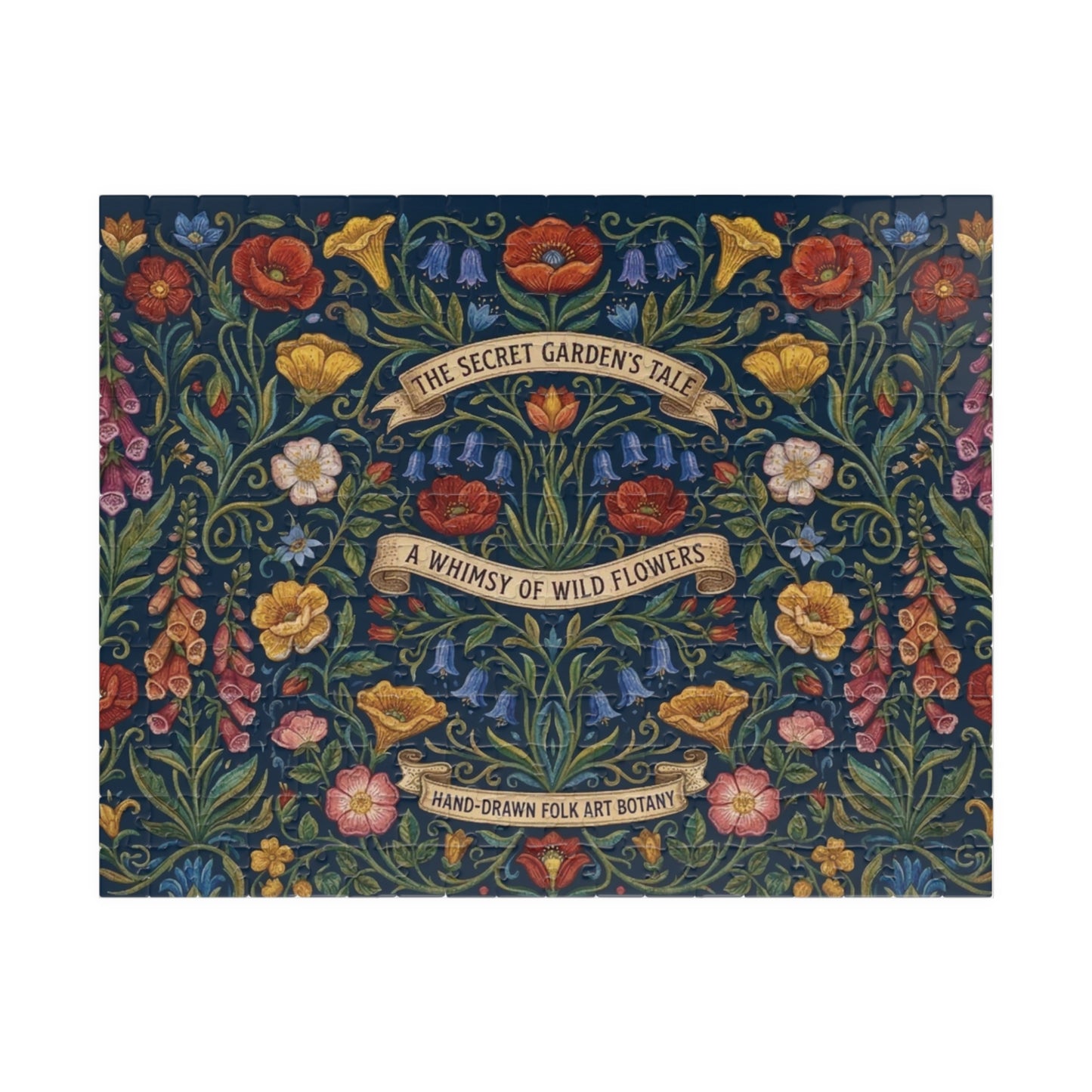 The Secret Garden Tale floral illustration Puzzle | wildflower folk art 110, 252, 520, or 1014 piece jigsaw