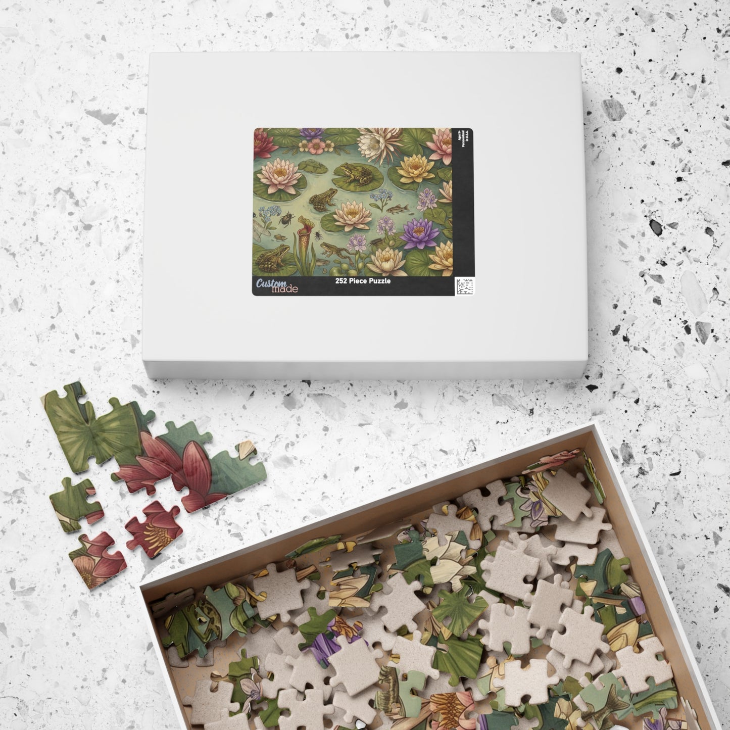 Frogs and Waterlilies Puzzle 110, 252, 520, 1014-piece | Botanical Pond Jigsaw