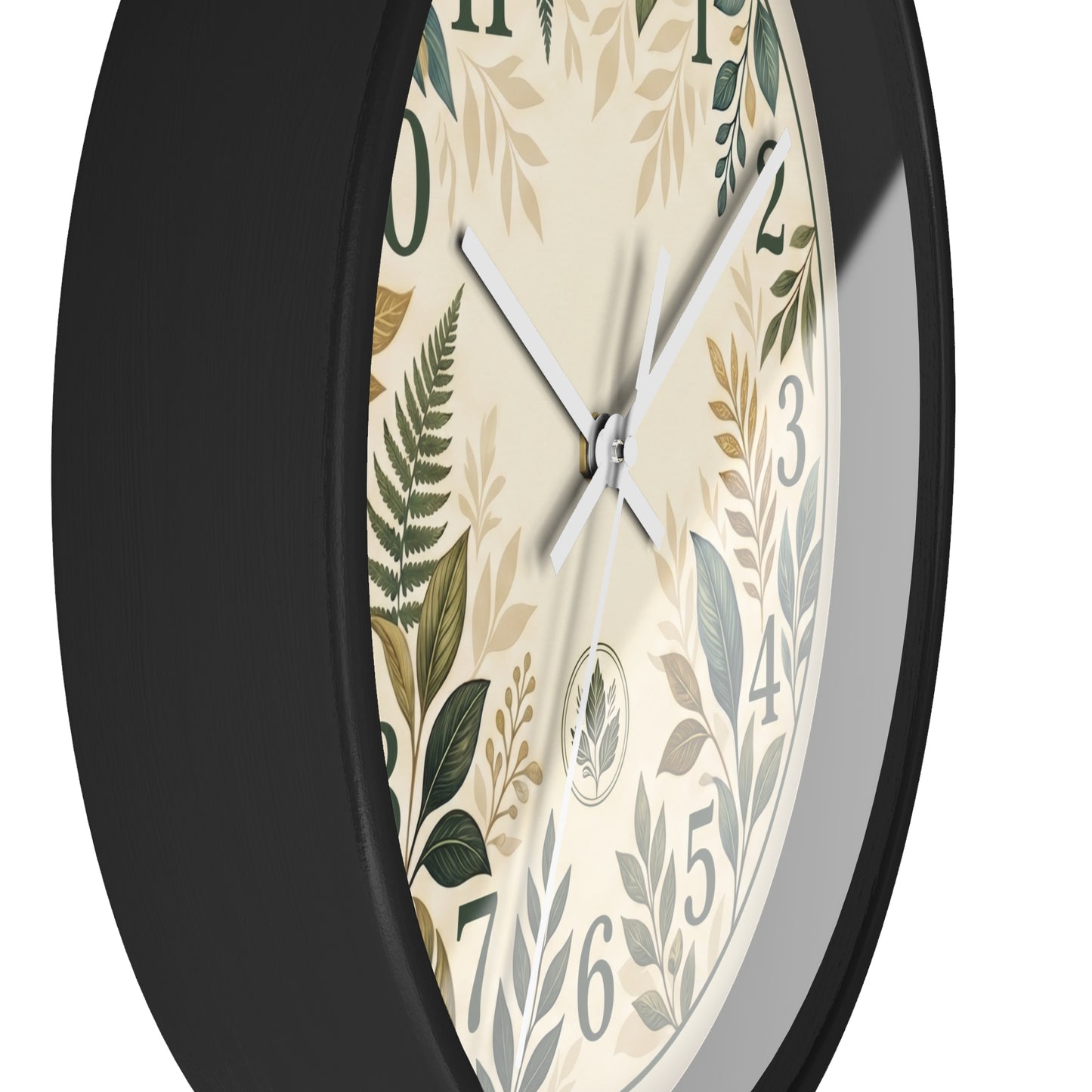 Botanical Leaves Wall Clock | Green Foliage Numbers, Neutral Rustic Decor