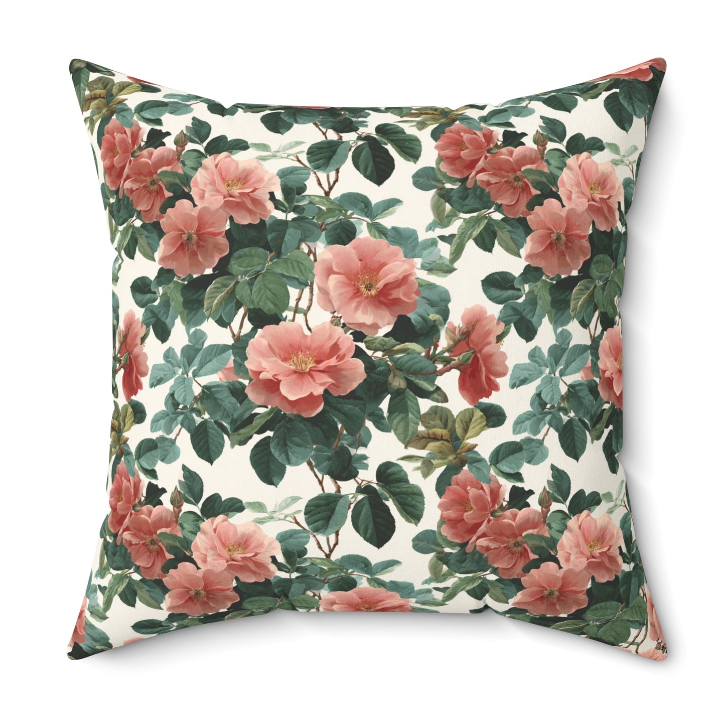 Vintage Pink Roses Floral Pillow | Spun Polyester Square Pillow
