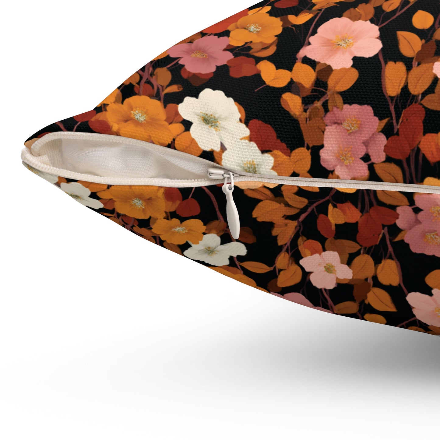 Vintage Floral Pattern Spun Polyester Square Pillow | Rust Orange Botanical Pillow