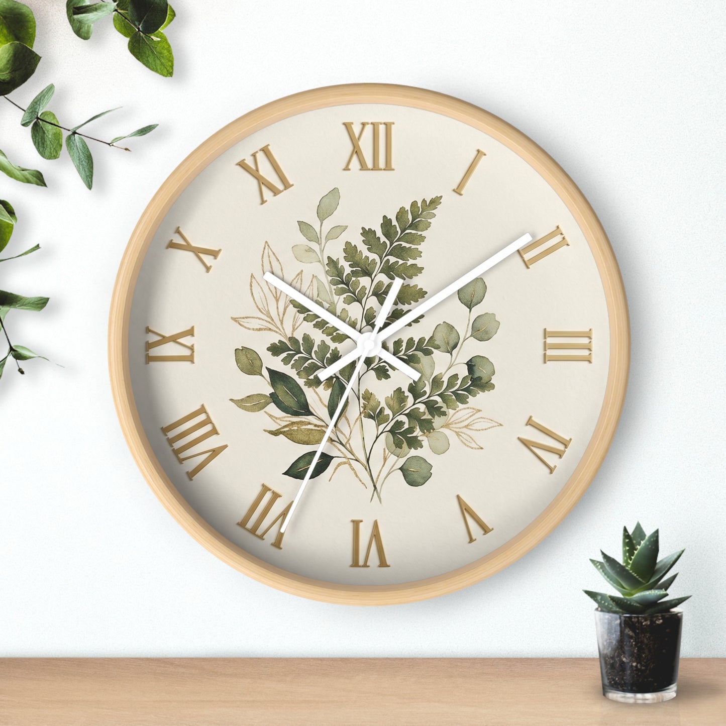 Green Botanical Roman Numeral Wall Clock | Floral Clock