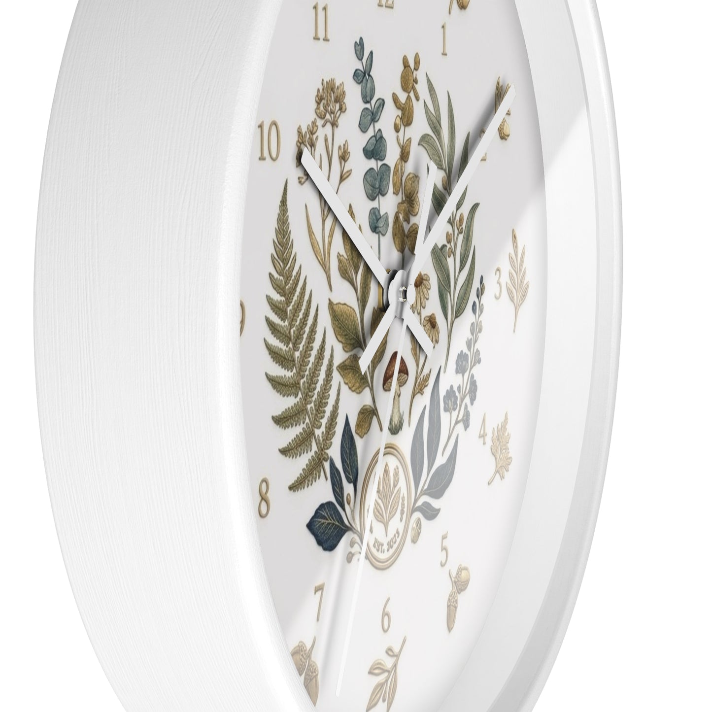 Botanical Wreath Wall Clock | Floral Fern Eucalyptus Illustration