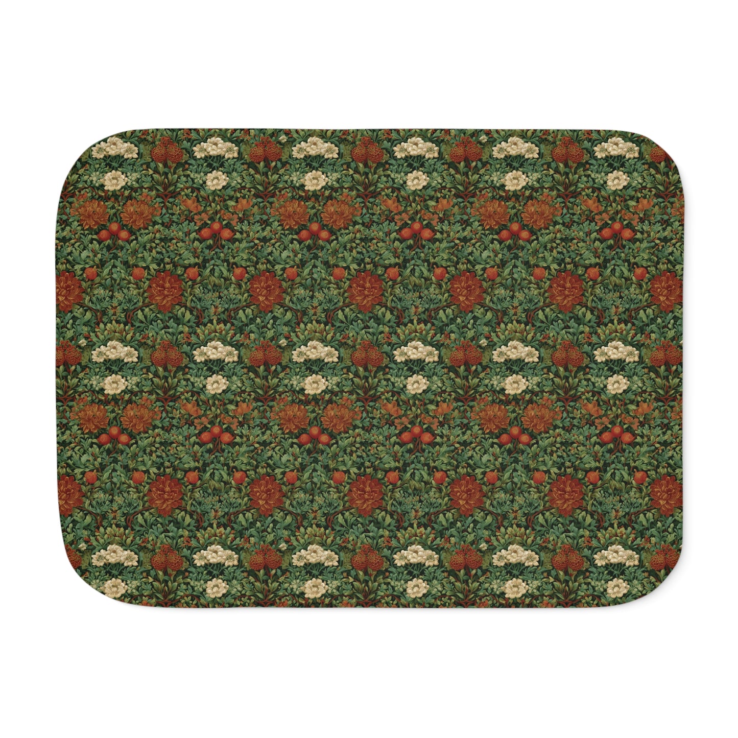 Vintage William Morris Style Floral Pattern Sherpa Blanket | Cozy Retro Botanical Throw