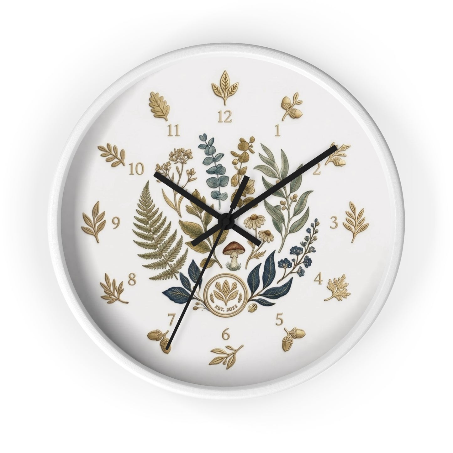 Botanical Wreath Wall Clock | Floral Fern Eucalyptus Illustration