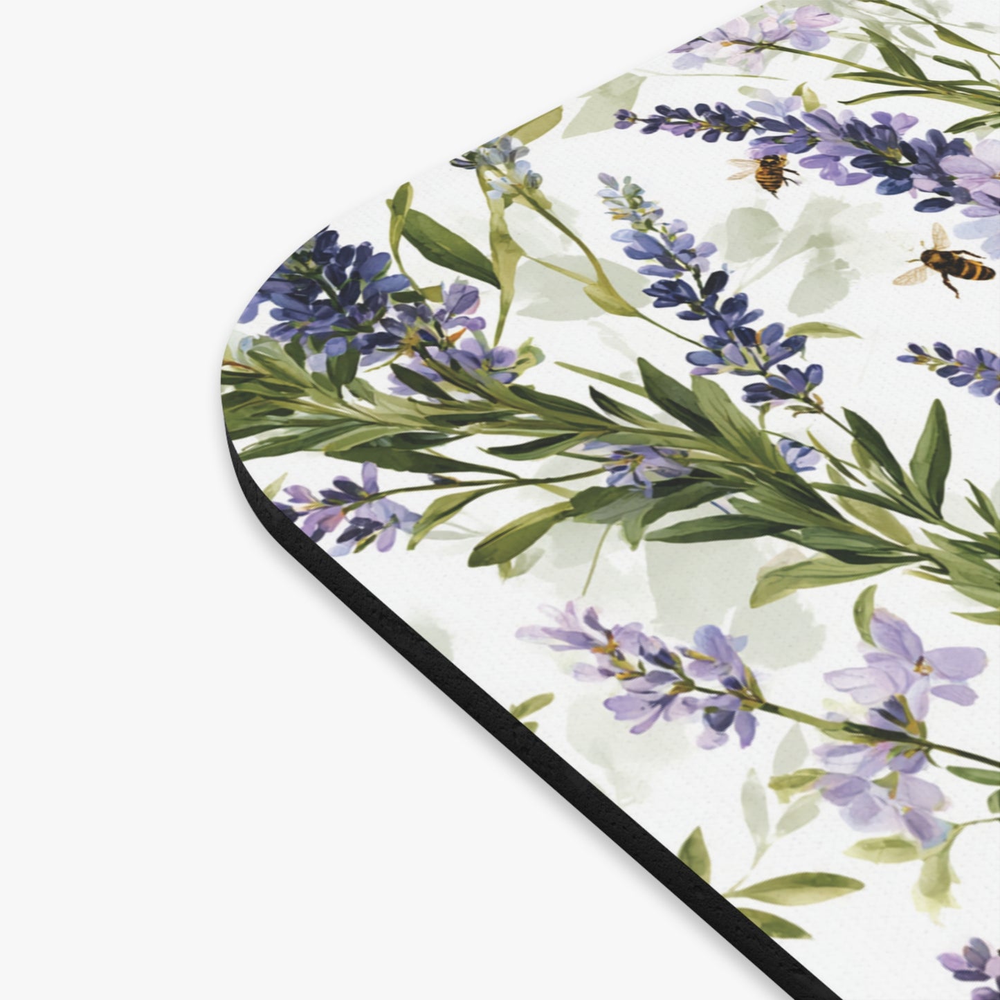 Lavender Sprigs Bee Pattern Mouse Pad | Floral Desk Mat, Bees, Botanical