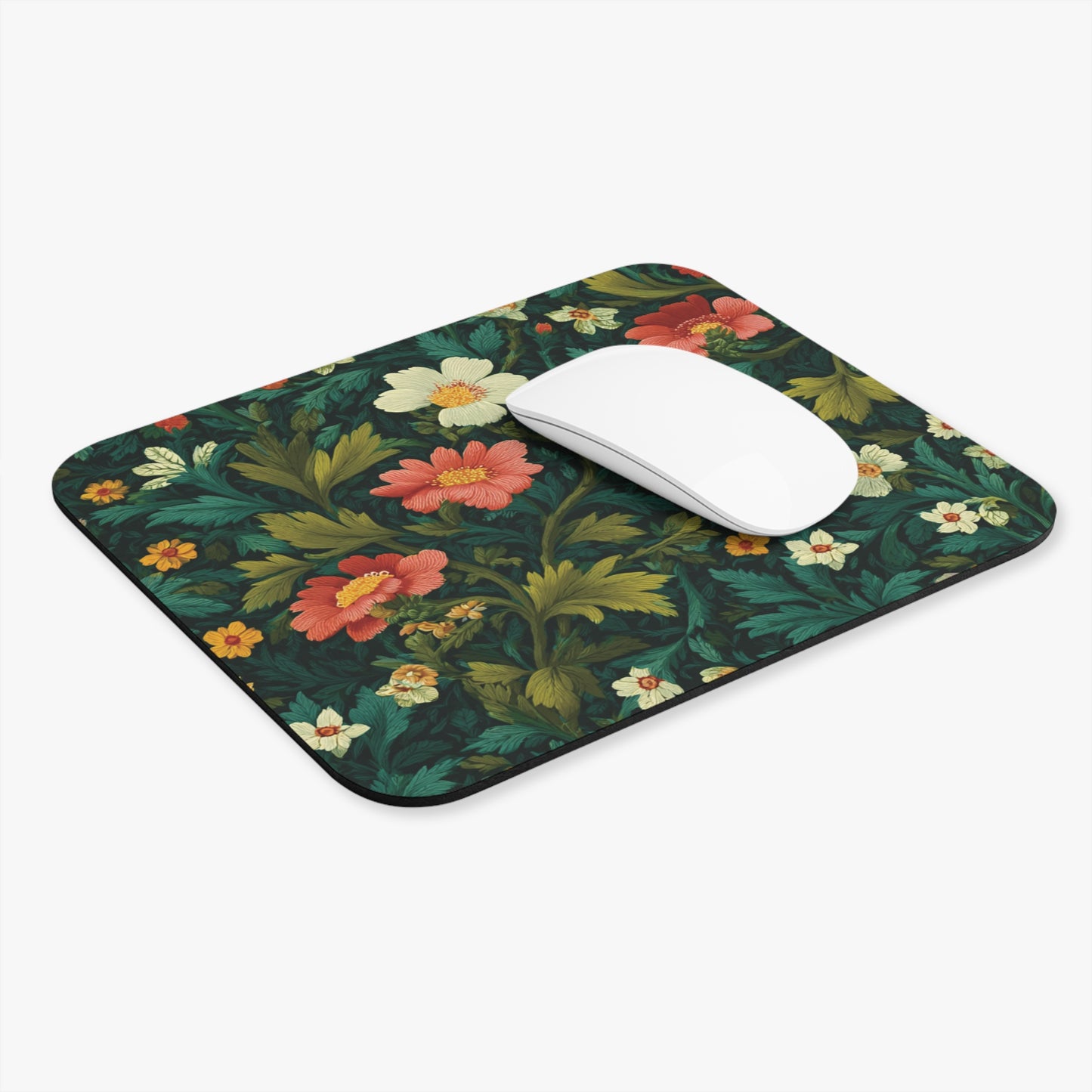 Vintage Floral Pattern Mouse Pad | Dark Green Botanical Desk Mat