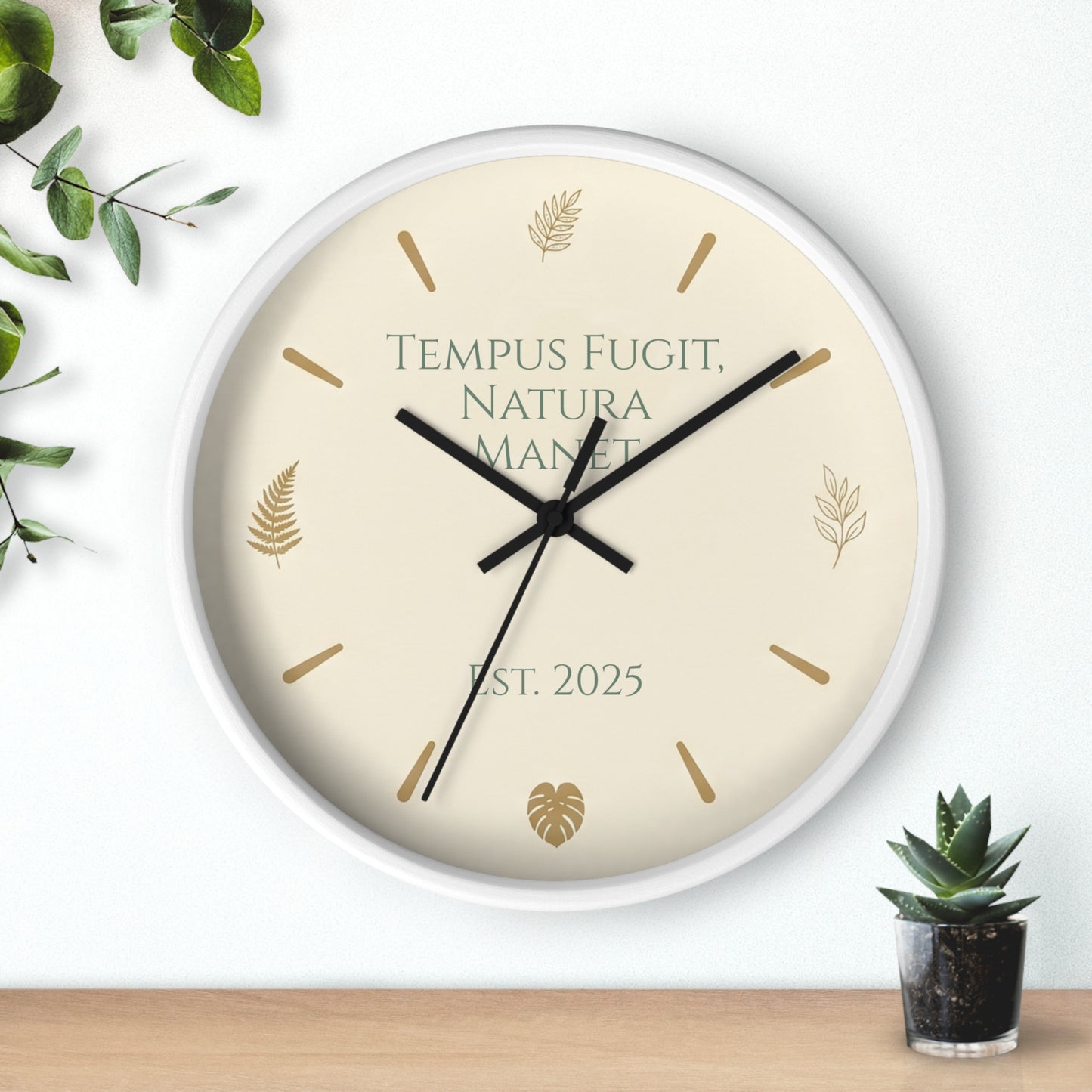 Custom Botanical Clock - Minimalist Fern Monstera Wall Decor - Personalized Timepiece