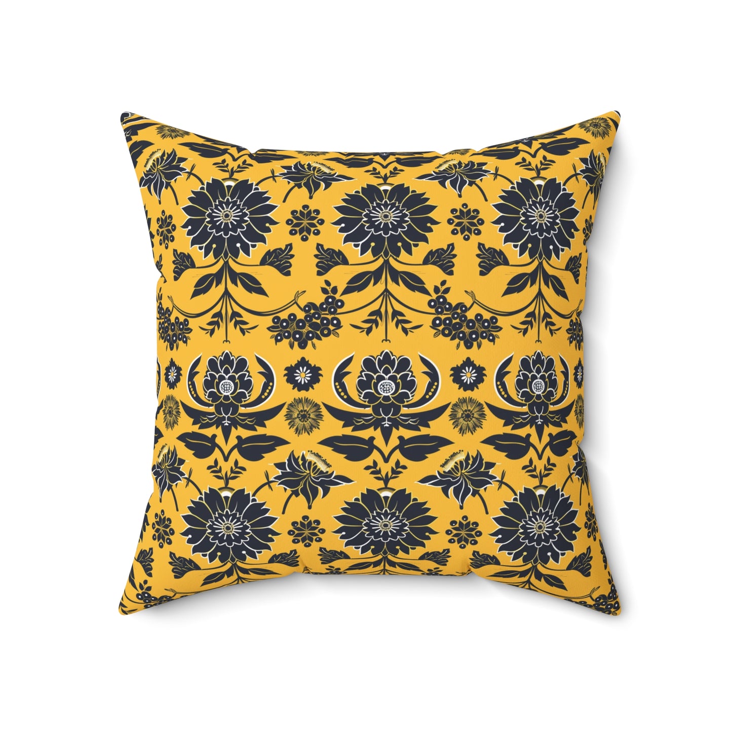 Yellow Floral Damask Pillow | Square Polyester Throw Pillow