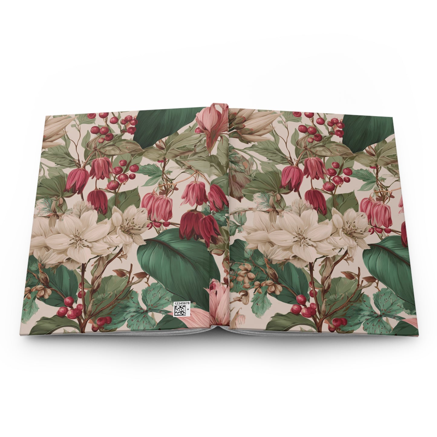 Vintage Botanical Floral Hardcover Journal | Matte Notebook, Cream & Pink Flowers