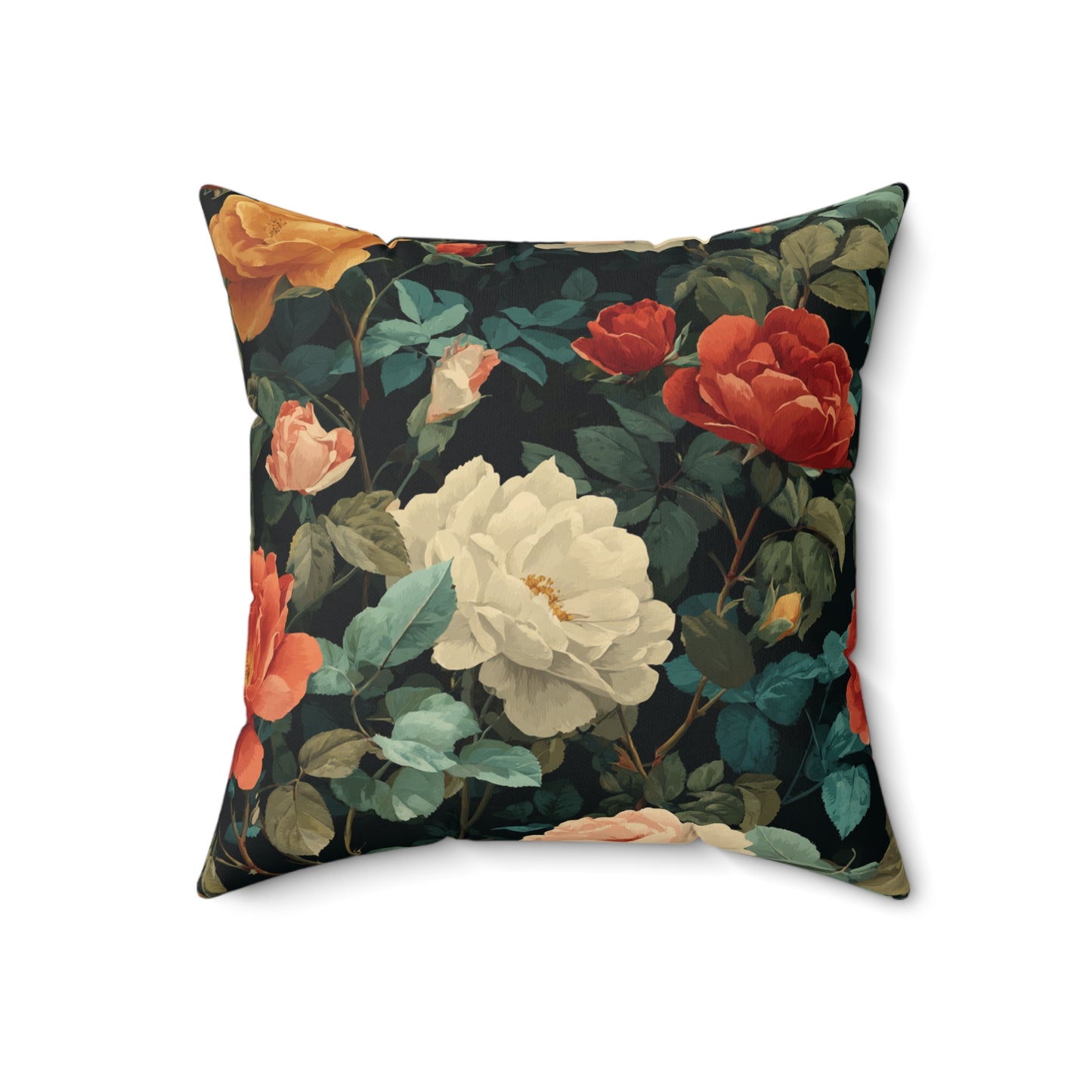 Vintage Floral Rose Bouquet Pillow | Dark Botanical Throw Pillow