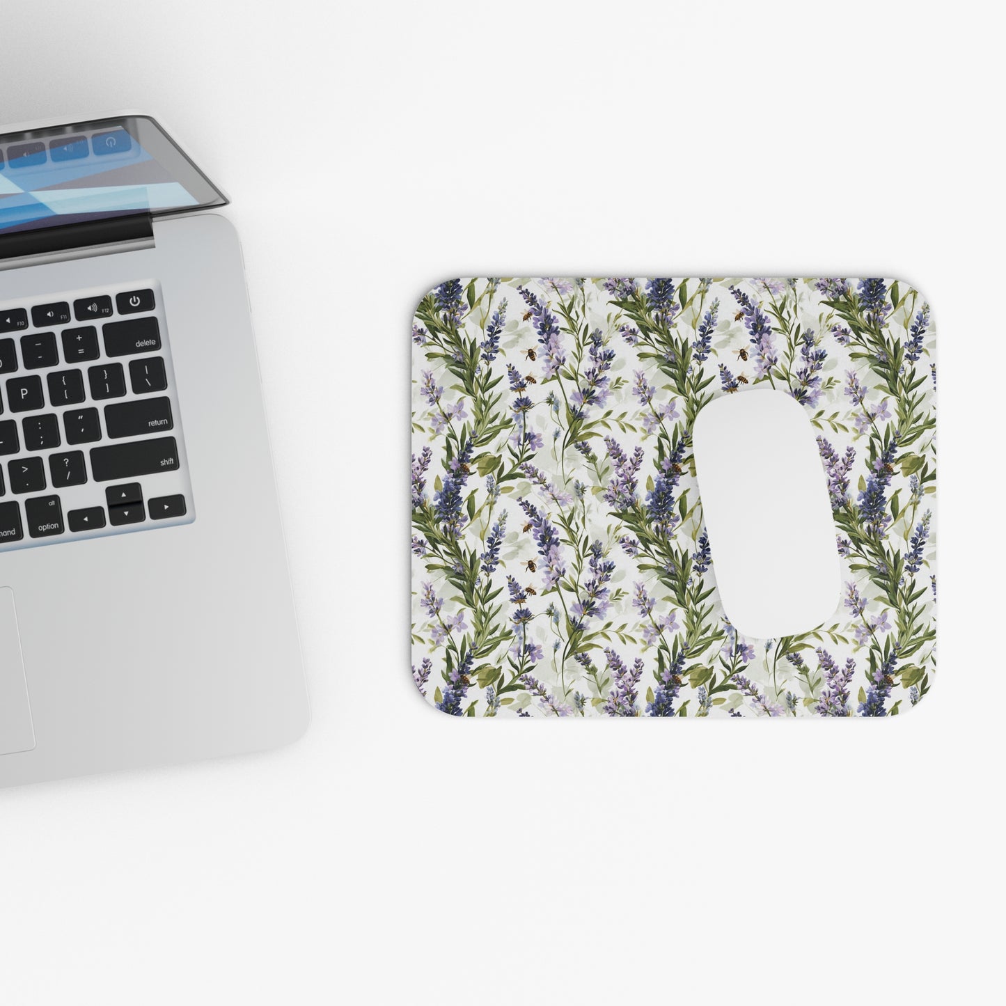 Lavender Sprigs Bee Pattern Mouse Pad | Floral Desk Mat, Bees, Botanical