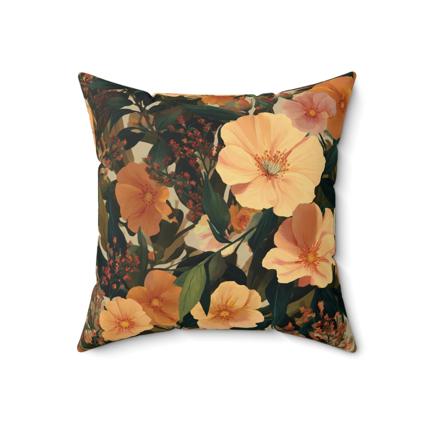 Peach Floral Pattern Pillow | Botanical Throw Pillow, Vintage Garden Design