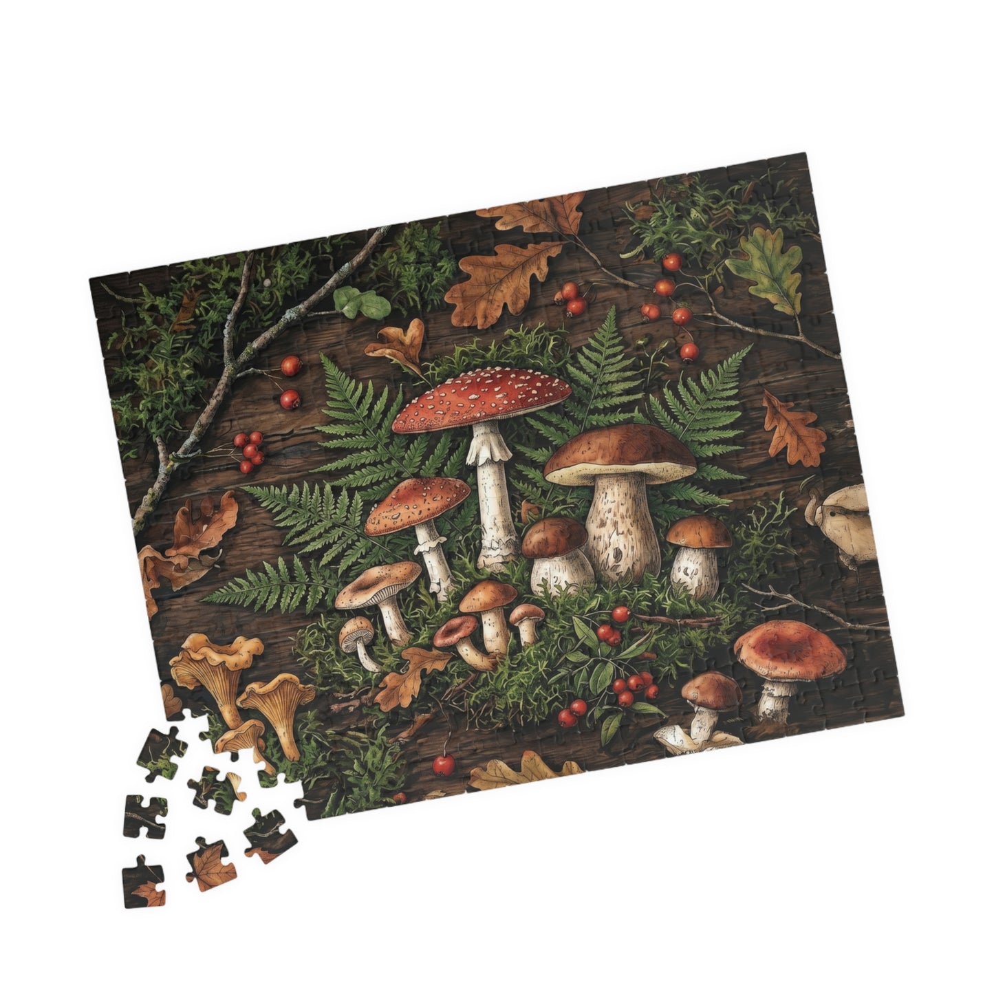 Woodland Mushroom Illustration Puzzle | 110, 252, 520, or 1014 Jigsaw Puzzle