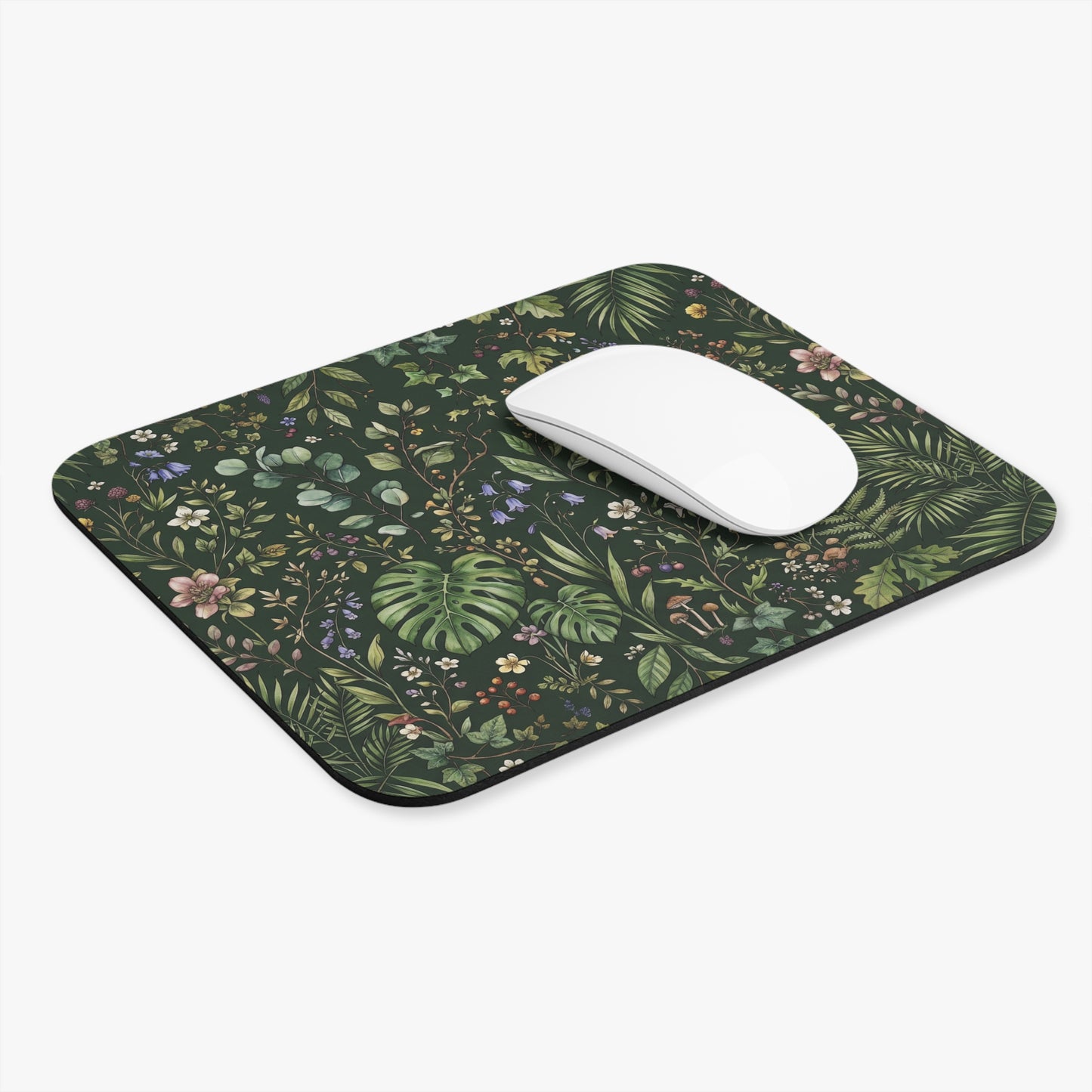 Botanical Wildflower Pattern Mouse Pad | Green Floral Desk Mat