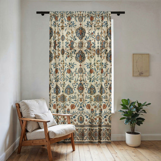 Vintage Floral Damask Sheer Window Curtain | Boho Botanical Panel