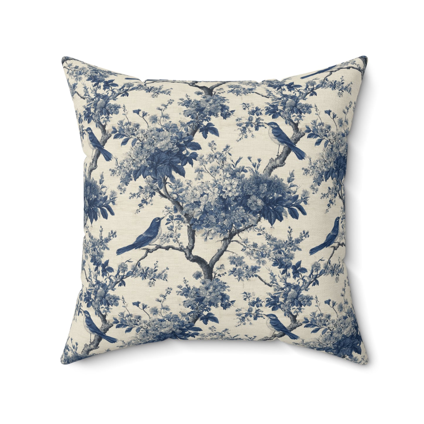 Blue Toile de Jouy Bird Pattern Pillow | Decorative Square Pillow