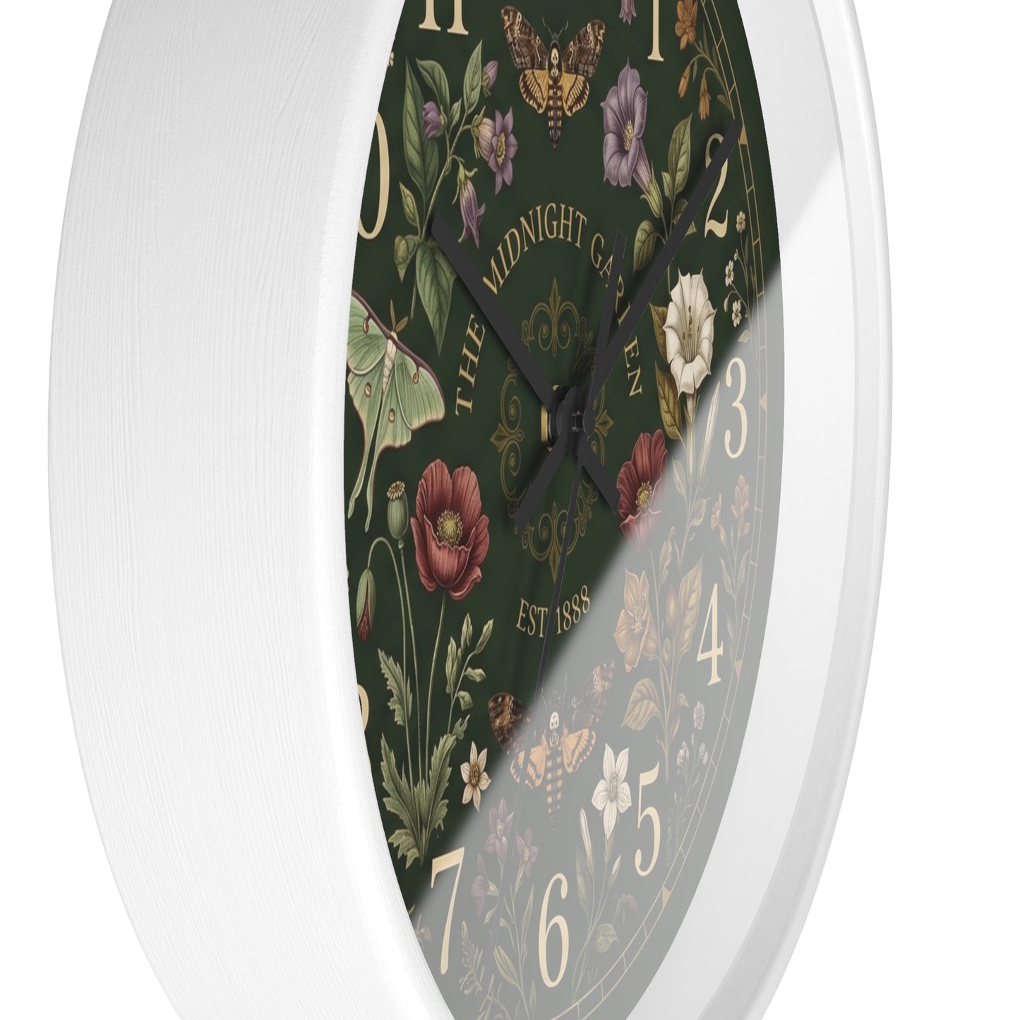 Vintage Floral Garden Clock | Botanical Wall Clock, Dark Green Floral Design