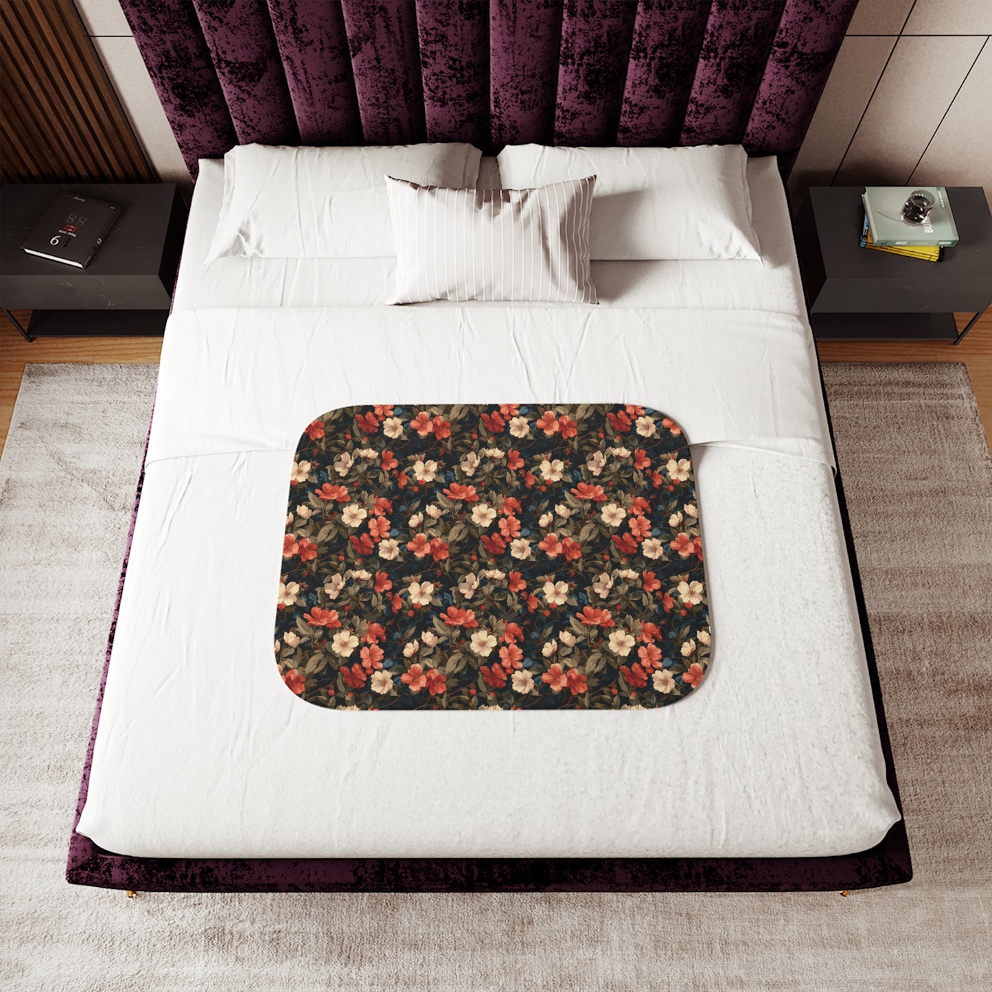 Vintage Floral Sherpa Blanket | Cozy Throw, Rustic Rose Pattern