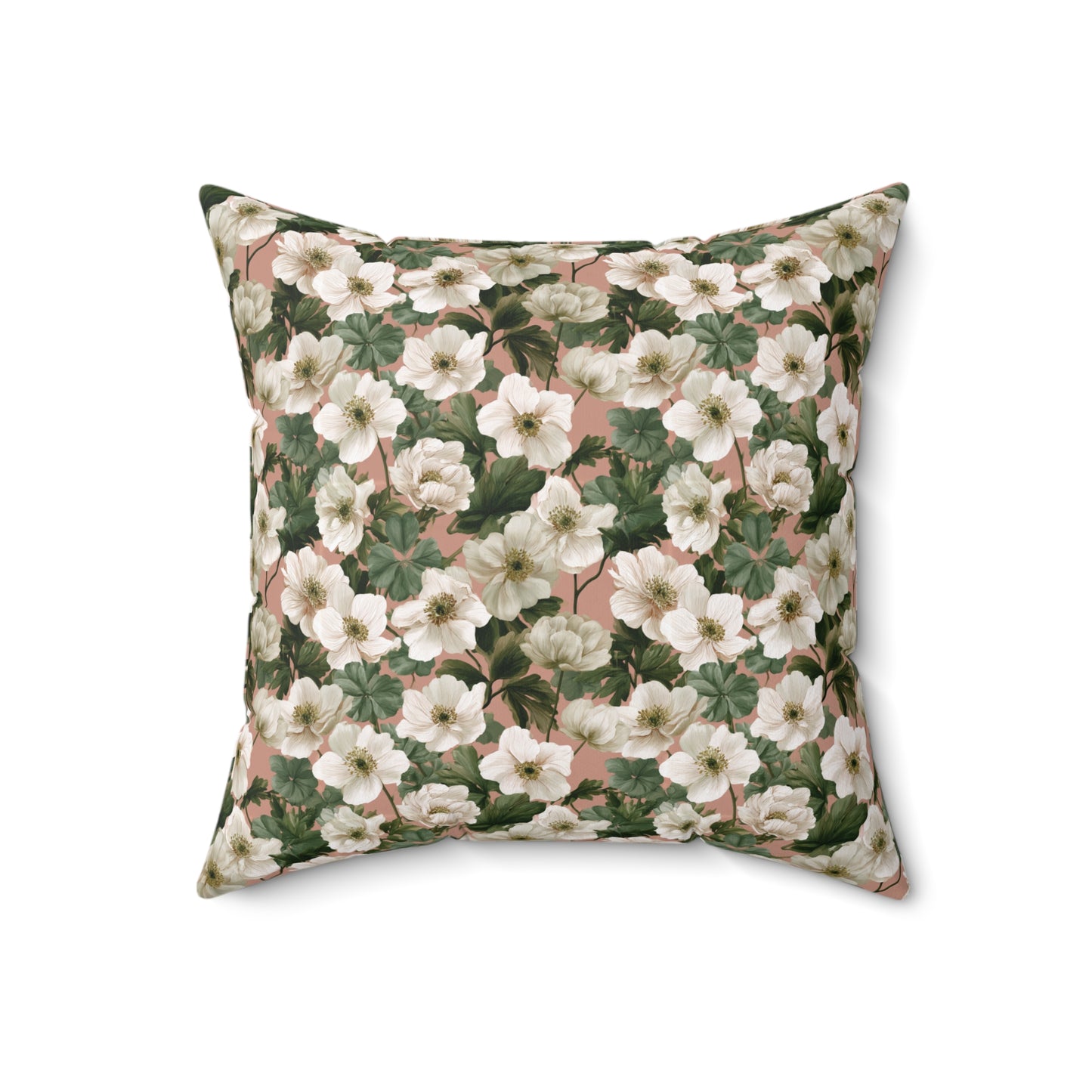 Vintage Floral Pattern Pillow | Square Throw Pillow, Botanical White Anemone Flowers Design