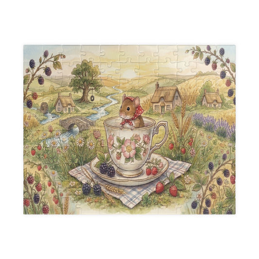 Sweet Cottagecore Mouse Puzzle - Watercolor Meadow Picnic Art - Cute Nature Lover Gift - 110, 252, 520, or 1014 Piece Jigsaw