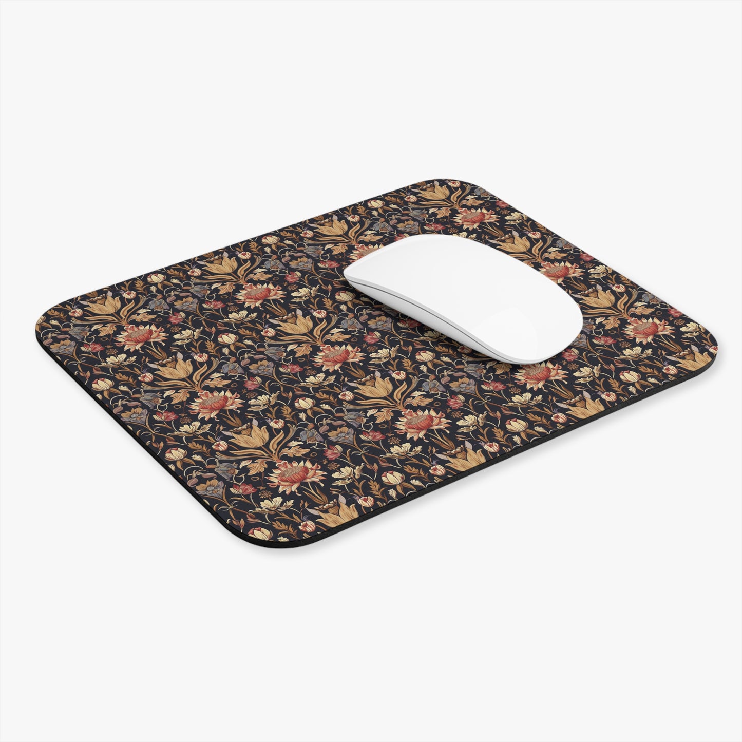 Vintage William Morris Style Floral Mouse Pad | Dark Botanical Pattern