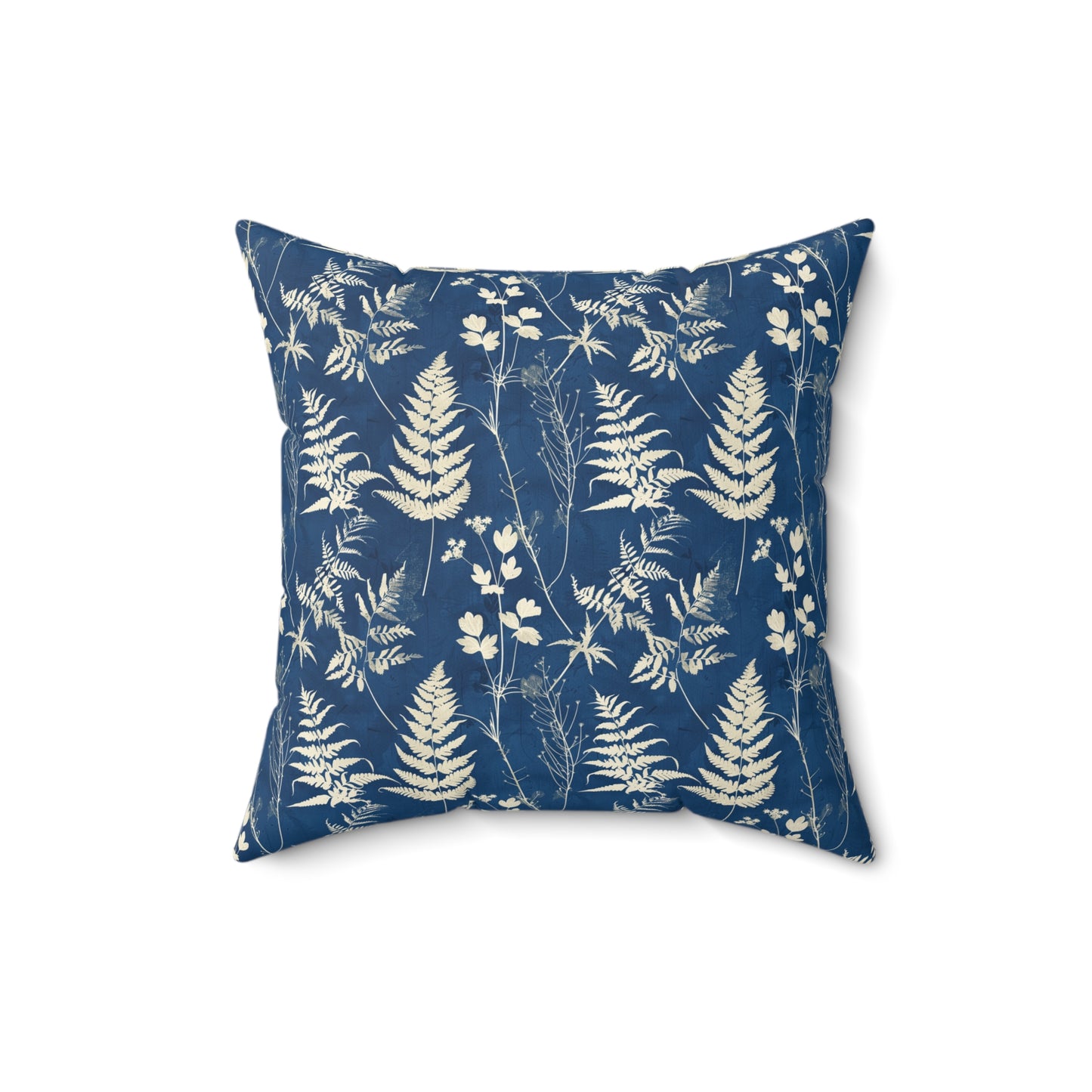 Indigo Fern Botanical Print Pillow | Blue Nature Throw Pillow