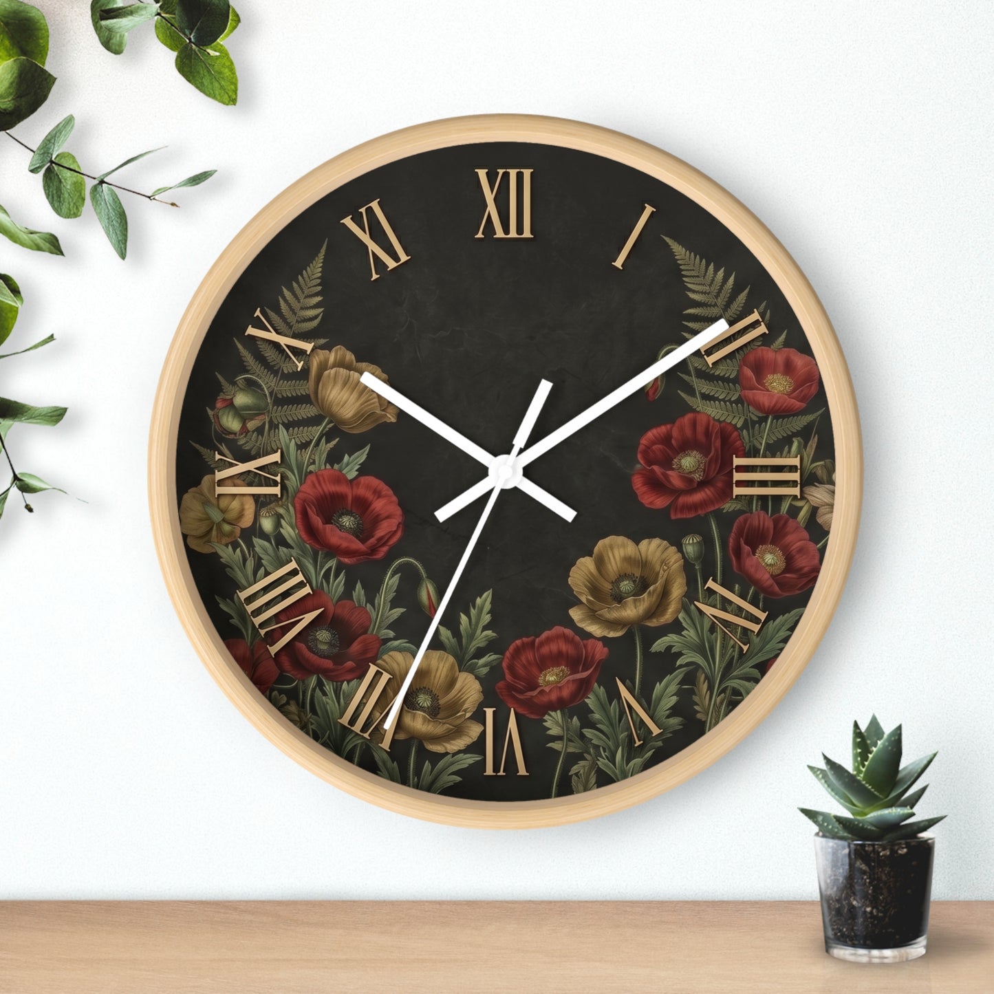 Vintage Floral Roman Numeral Wall Clock | Poppy and Fern Botanical Clock