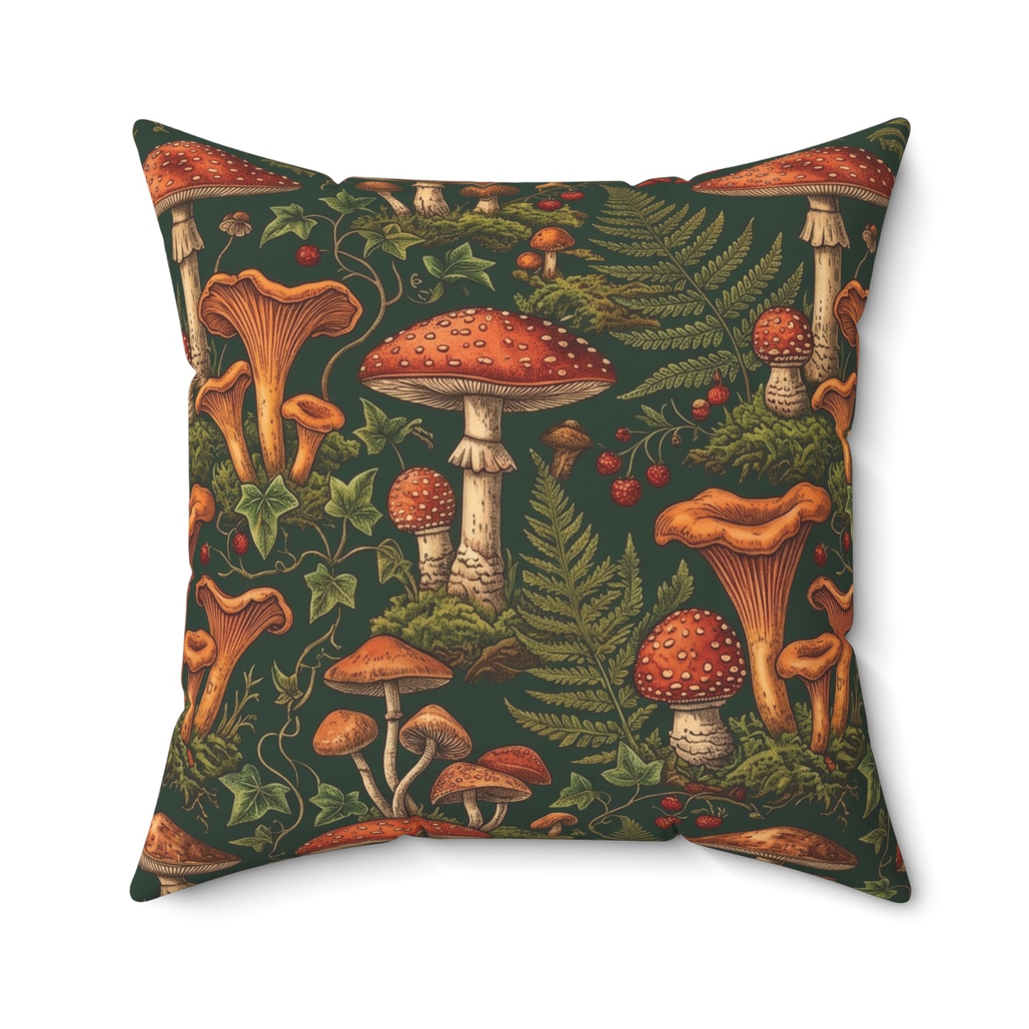 Autumn Mushrooms pillow | Forest fungi botanical throw pillow