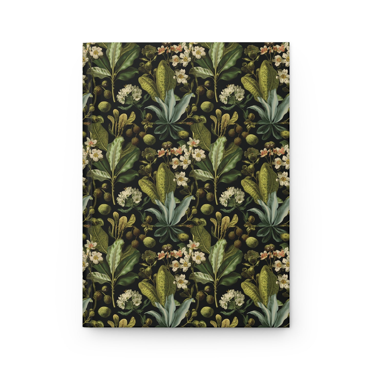 Vintage Botanical Floral Hardcover Journal | Green Leaf Pattern Notebook