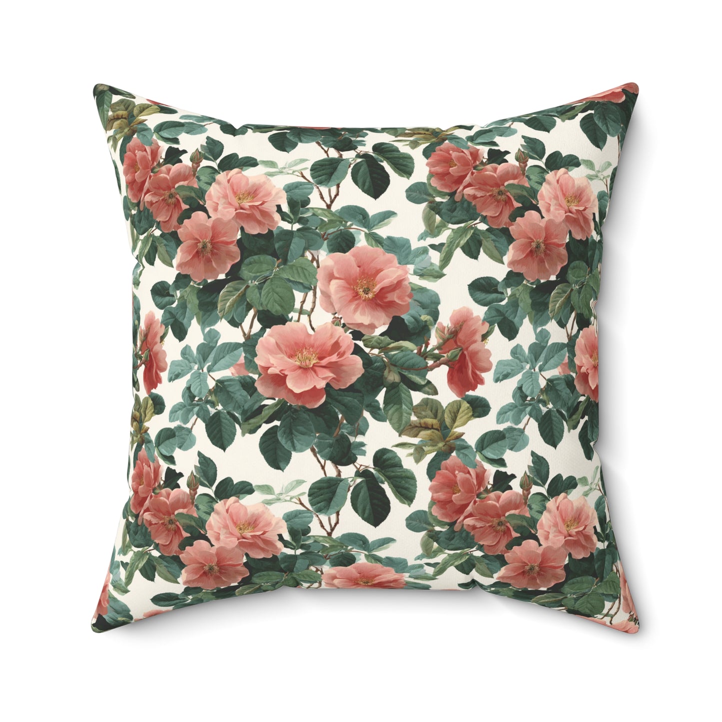 Vintage Pink Roses Floral Pillow | Spun Polyester Square Pillow